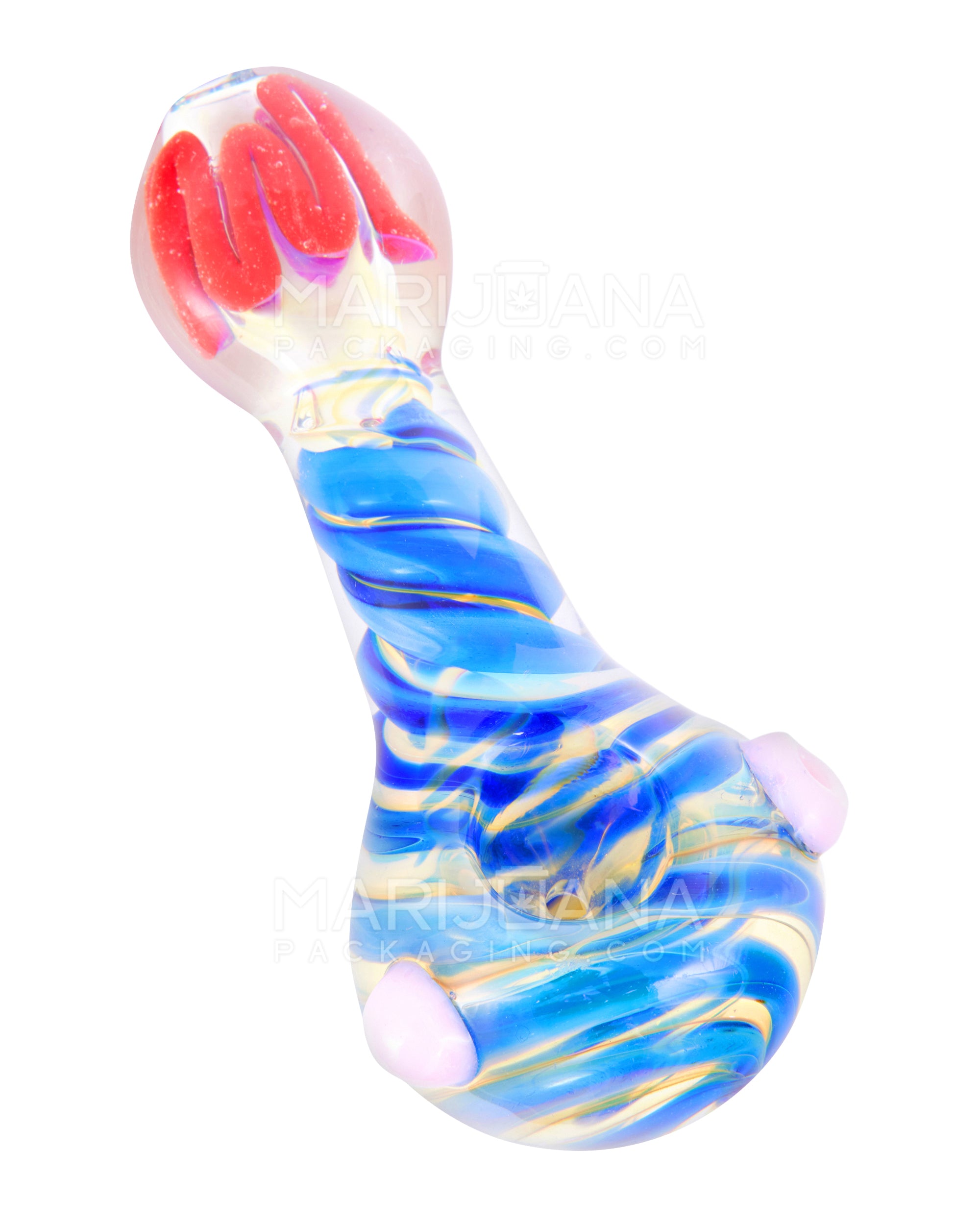 Flat Mouthpiece Spiral & Fumed Spoon Hand Pipe w/ Swirls & Knocker | 4.5in Long - Glass - Assorted - 1
