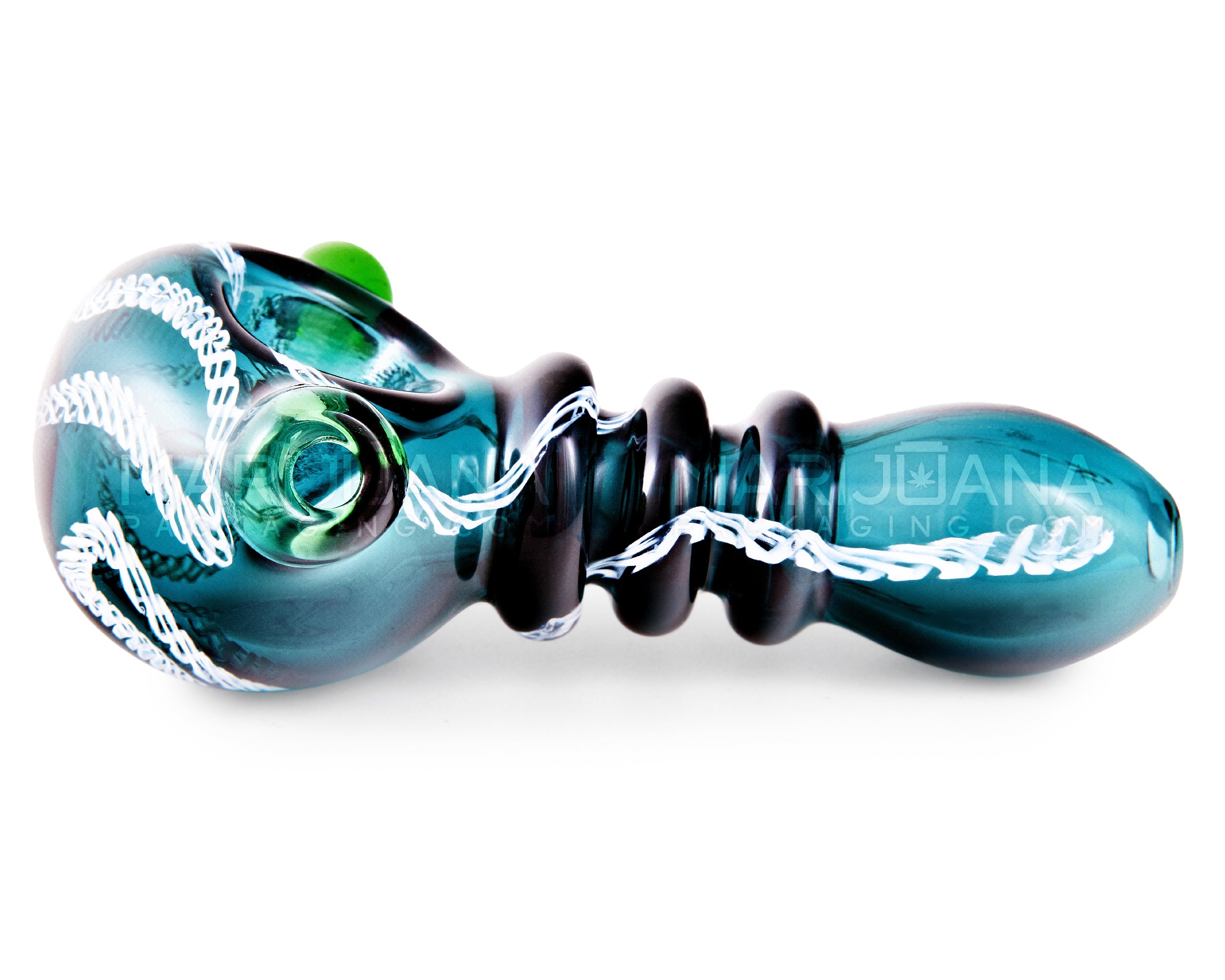 Ribboned Triple Ringed Spoon Hand Pipe w/ Knocker | 4.5in Long - Glass - Assorted - 5