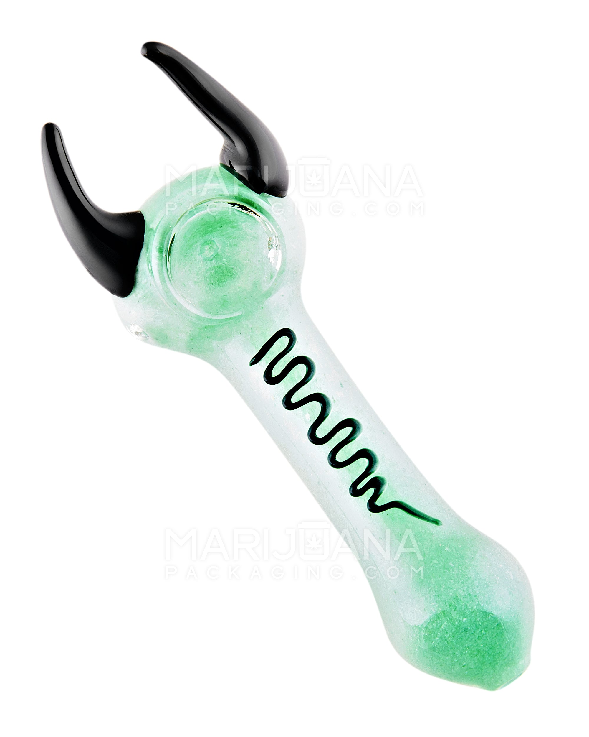 Frit Horned Spoon Hand Pipe | 5in Long - Glass - Green