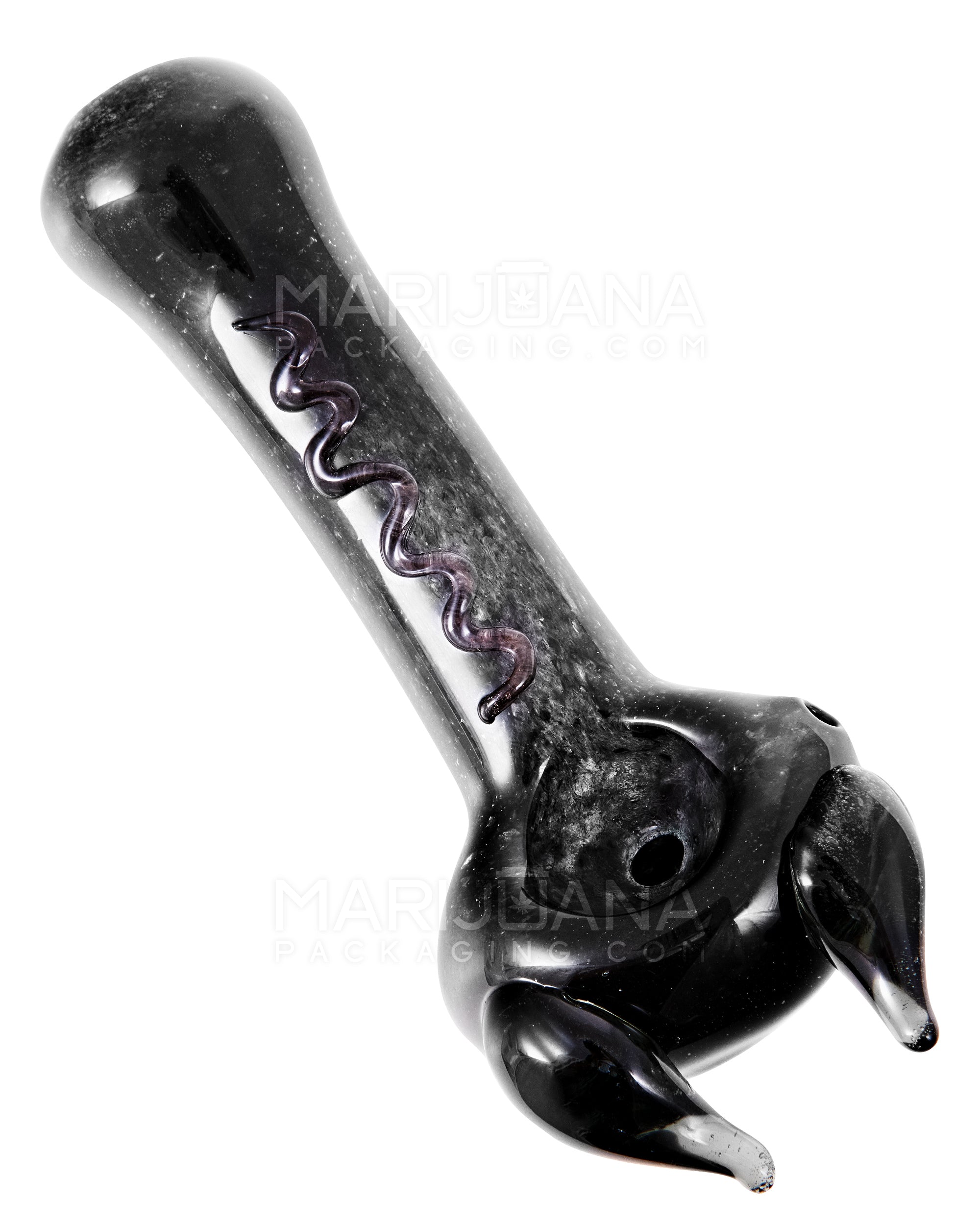Frit Horned Spoon Hand Pipe | 5in Long - Glass - Black - 1