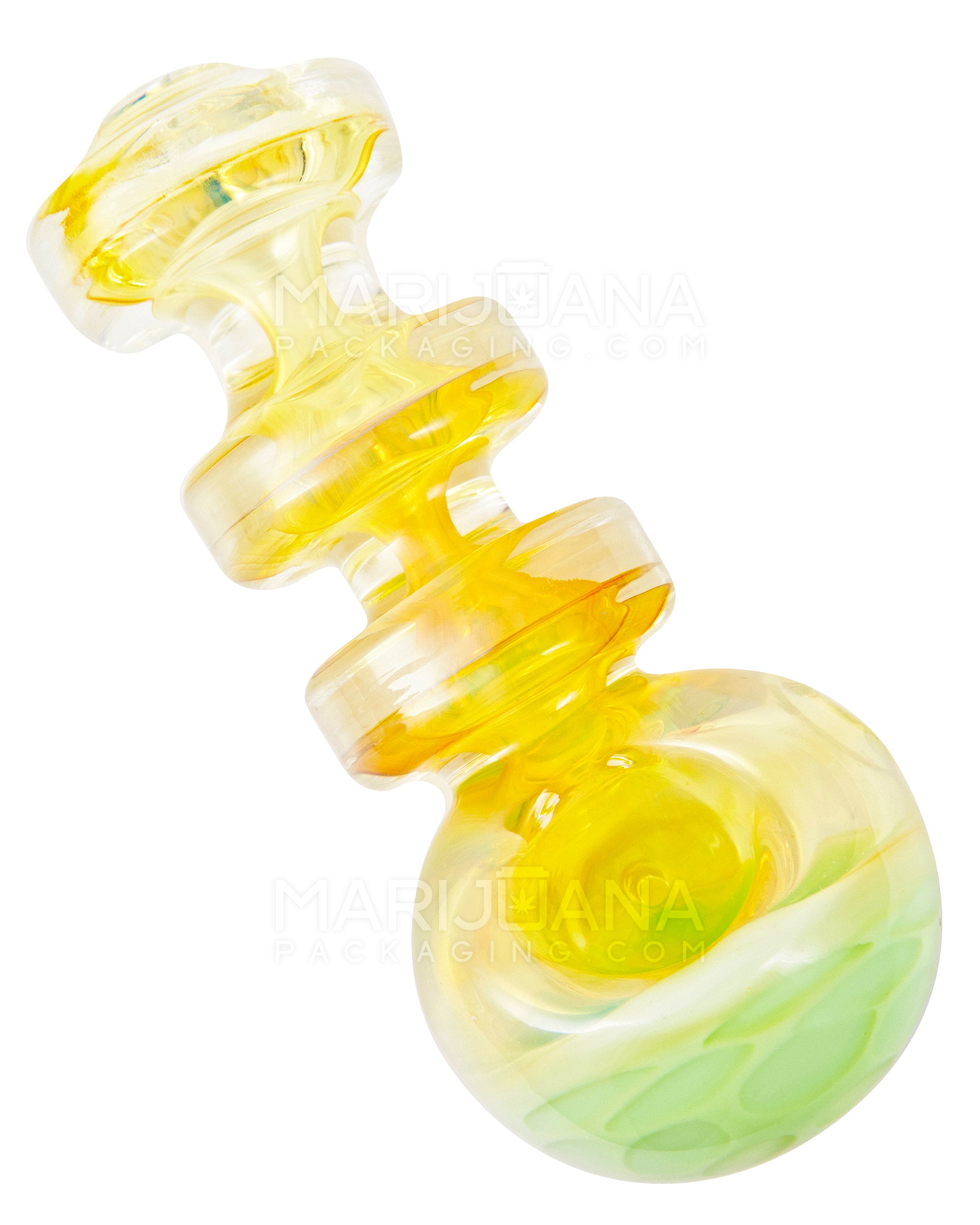 Fumed Triple Puck Ringed Spoon Hand Pipe w/ Honeycomb Head | 4.5in Long - Glass - Slime - 1
