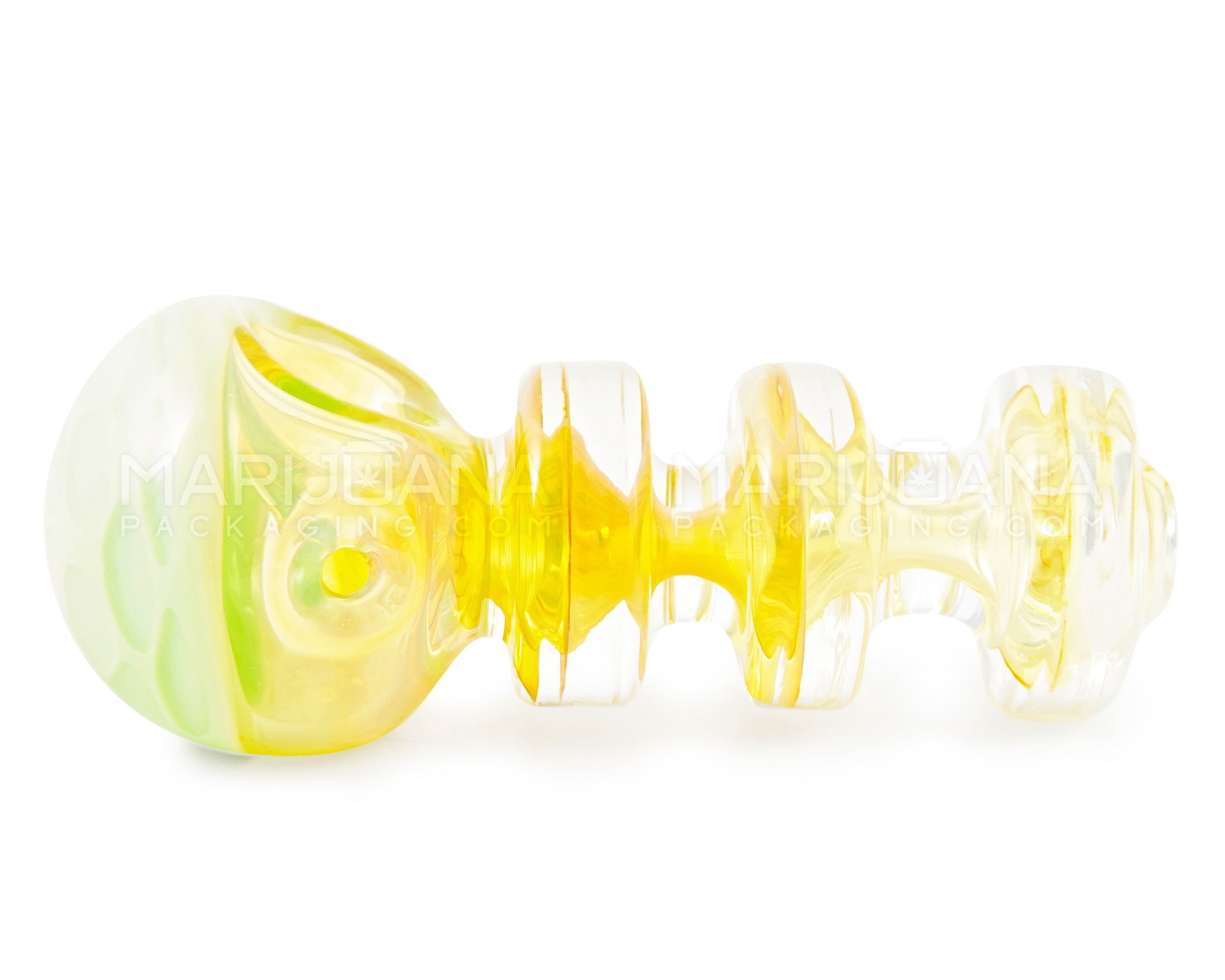 Fumed Triple Puck Ringed Spoon Hand Pipe w/ Honeycomb Head | 4.5in Long - Glass - Slime - 5