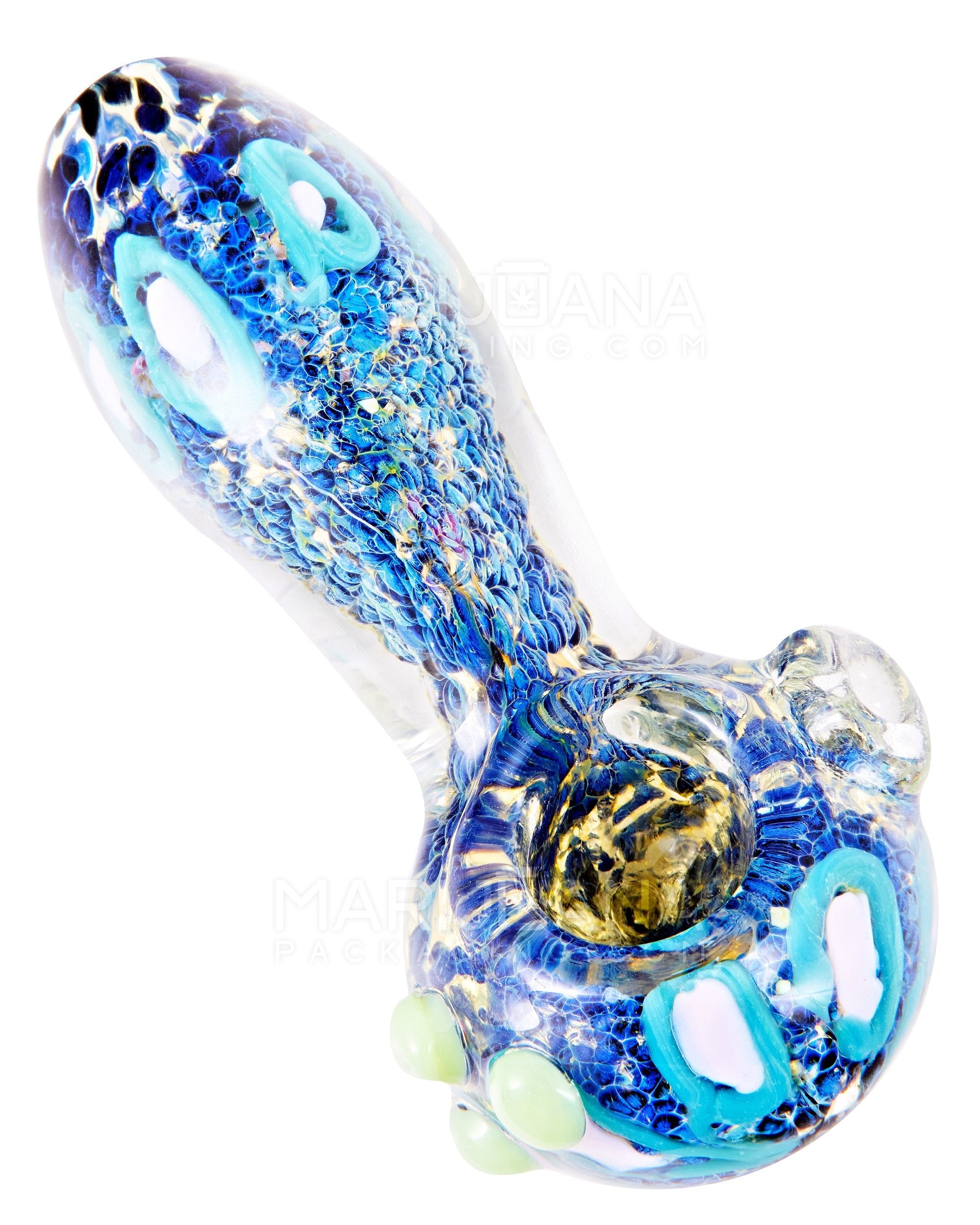Frit & Swirl Design Spoon Hand Pipe w/ Triple Knockers | 4.5in Long - Glass - Assorted - 1