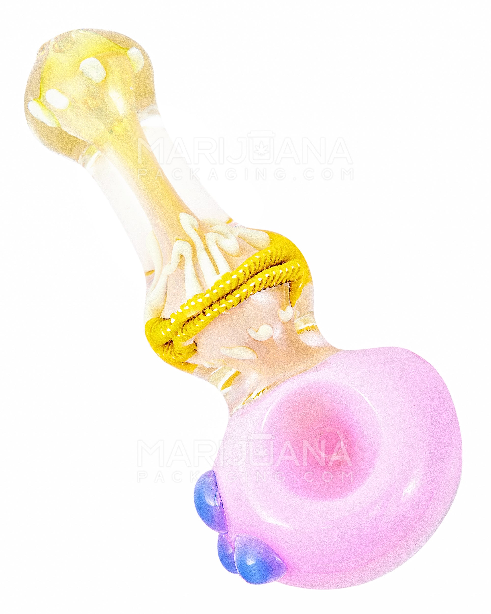 Ribboned & Fumed Color Bowl Spoon Hand Pipe w/ Triple Knockers | 5in Long - Glass - Assorted - 6