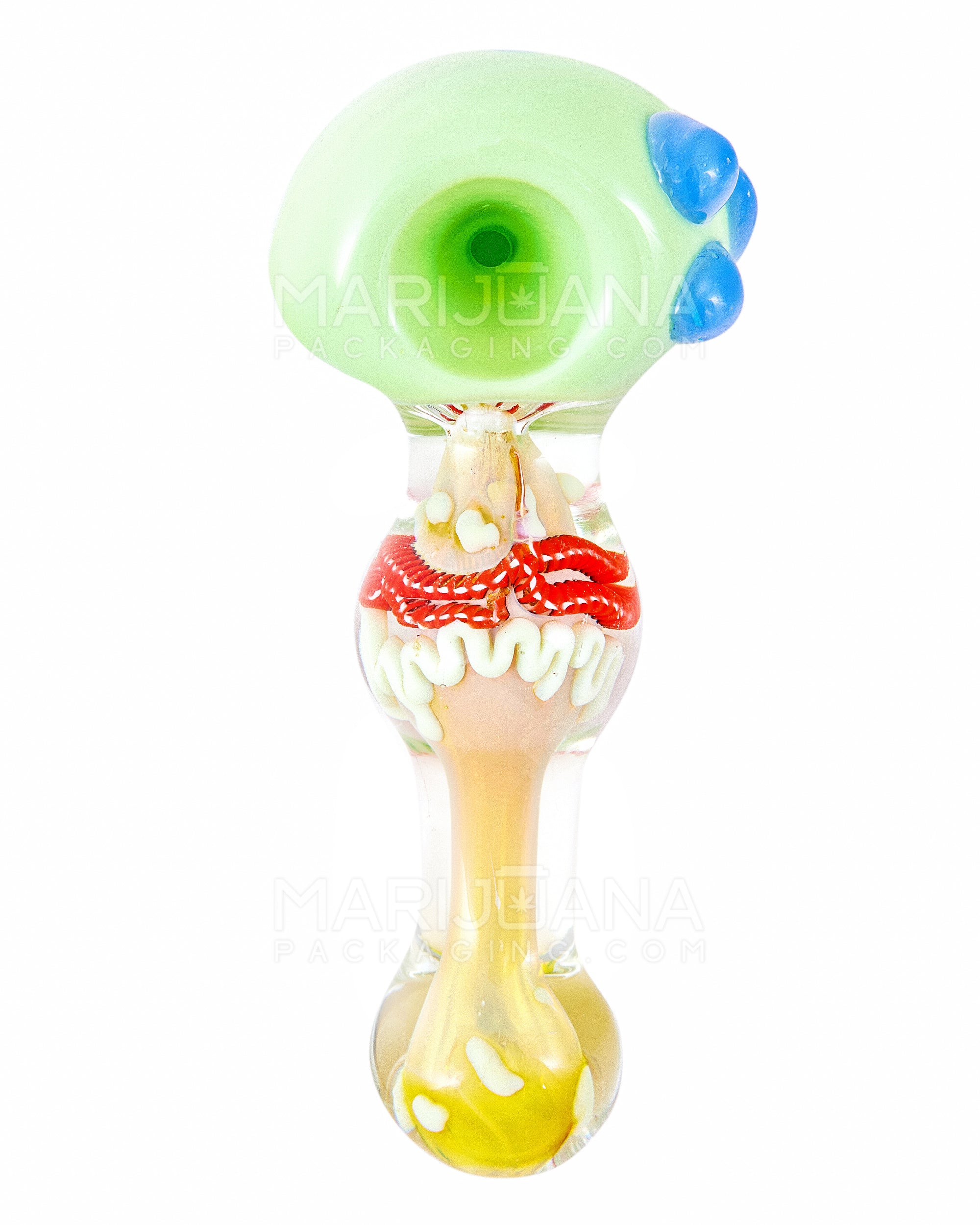 Ribboned & Fumed Color Bowl Spoon Hand Pipe w/ Triple Knockers | 5in Long - Glass - Assorted - 2
