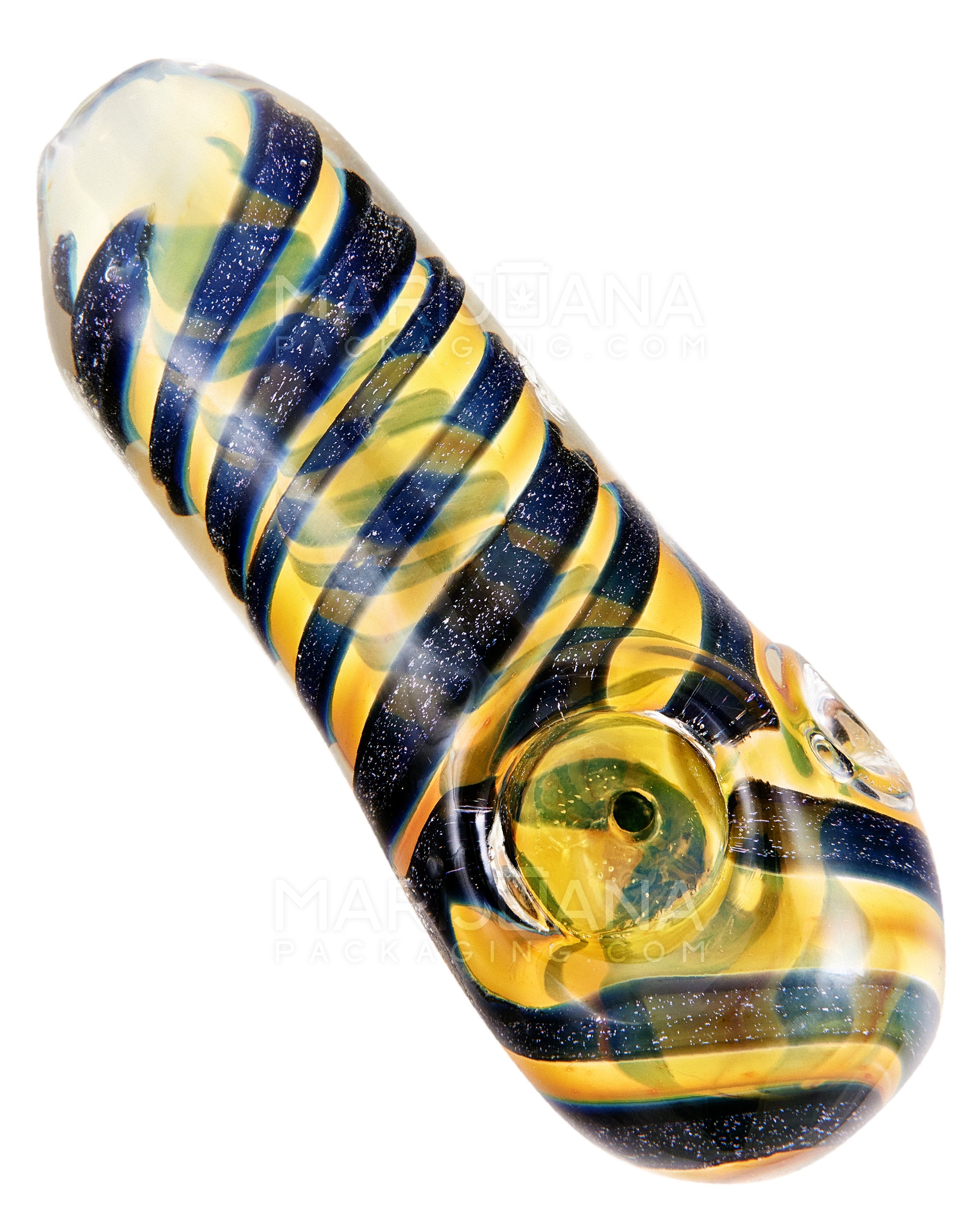 Dichro & Fumed Spoon Hand Pipe | 4.25in Long - Glass - Gold - 1
