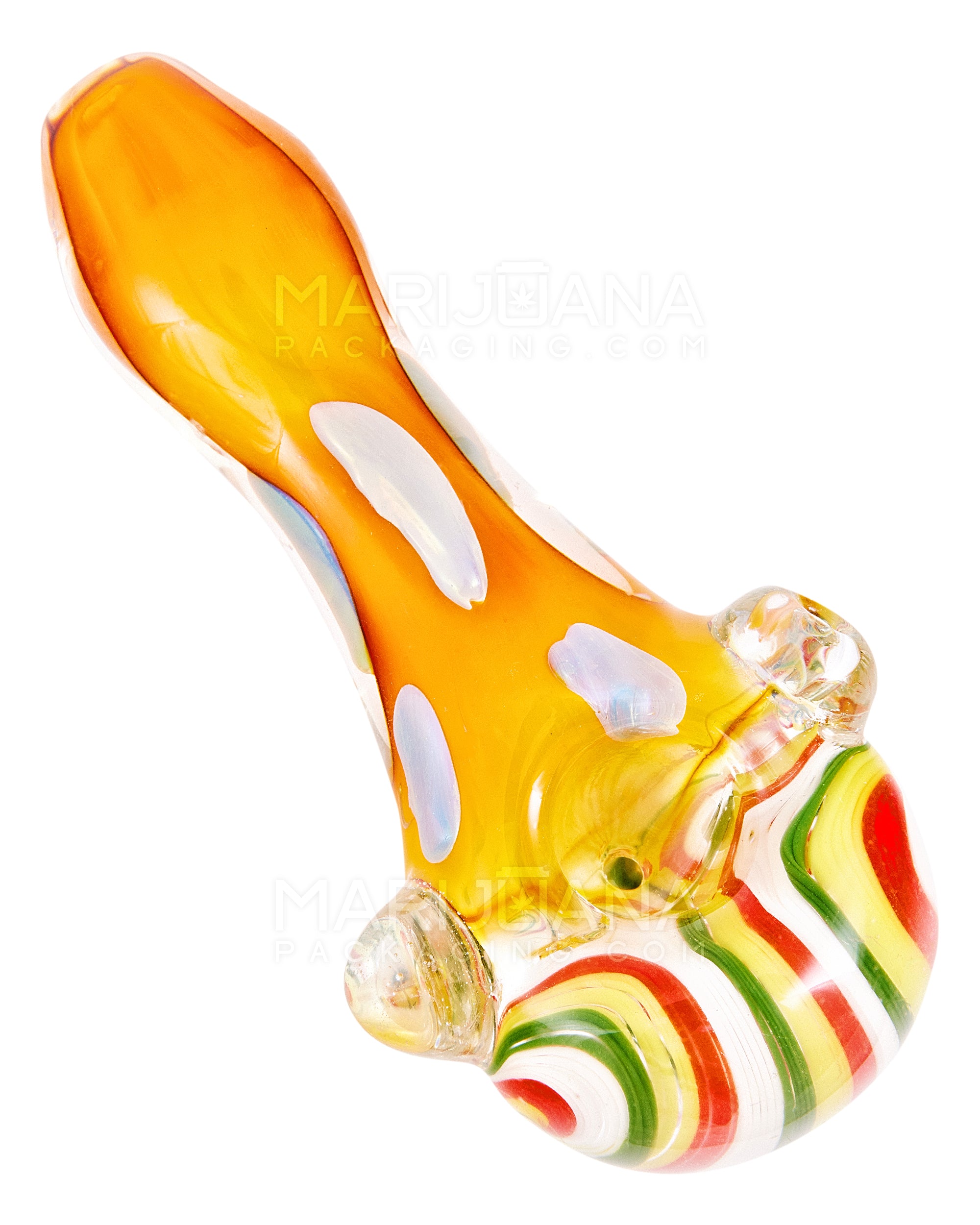 Swirl & Fumed Spoon Hand Pipe w/ Speckles & Knocker | 5in Long - Glass - Assorted - 1