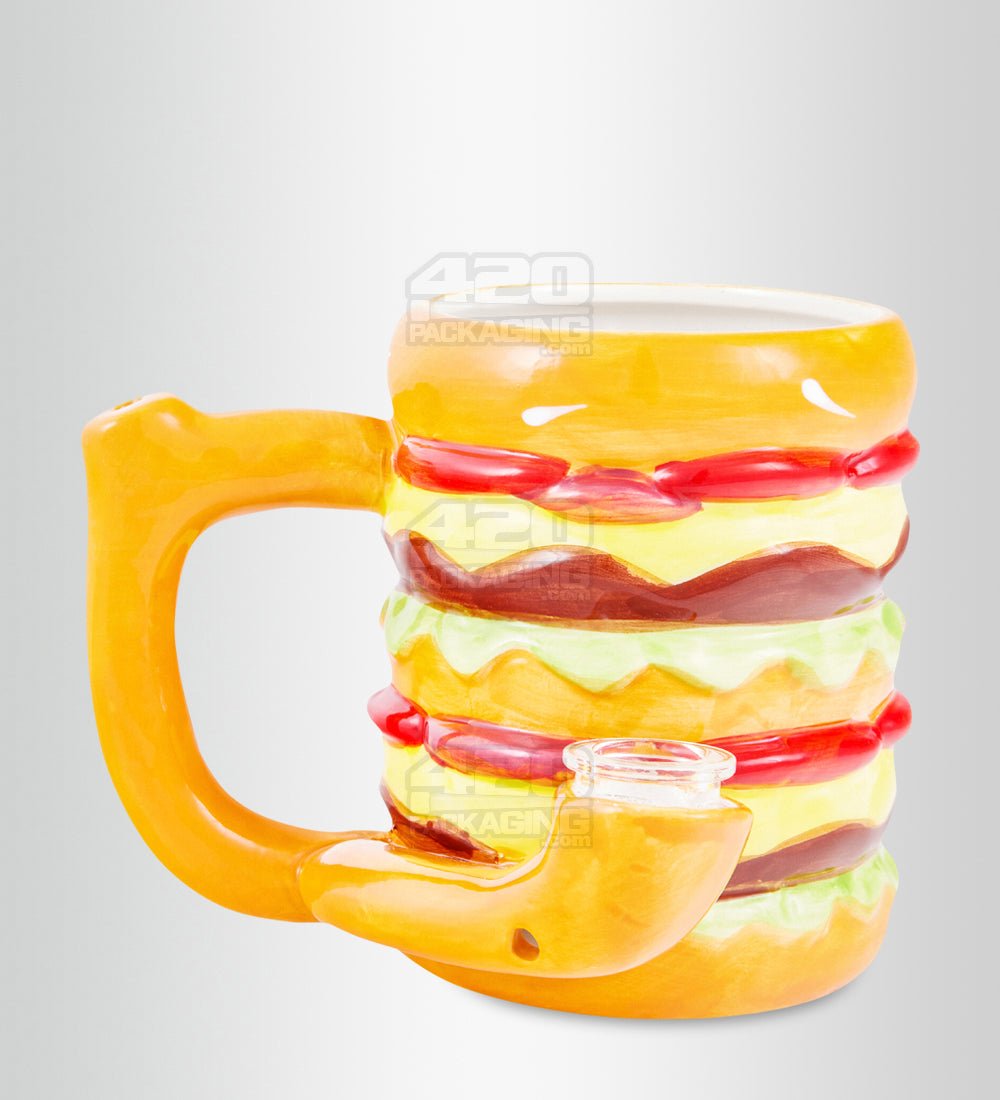 Double Cheeseburger Mug Painted Ceramic Pipe | 4.5in Tall - Glass Bowl - Mixed - 1