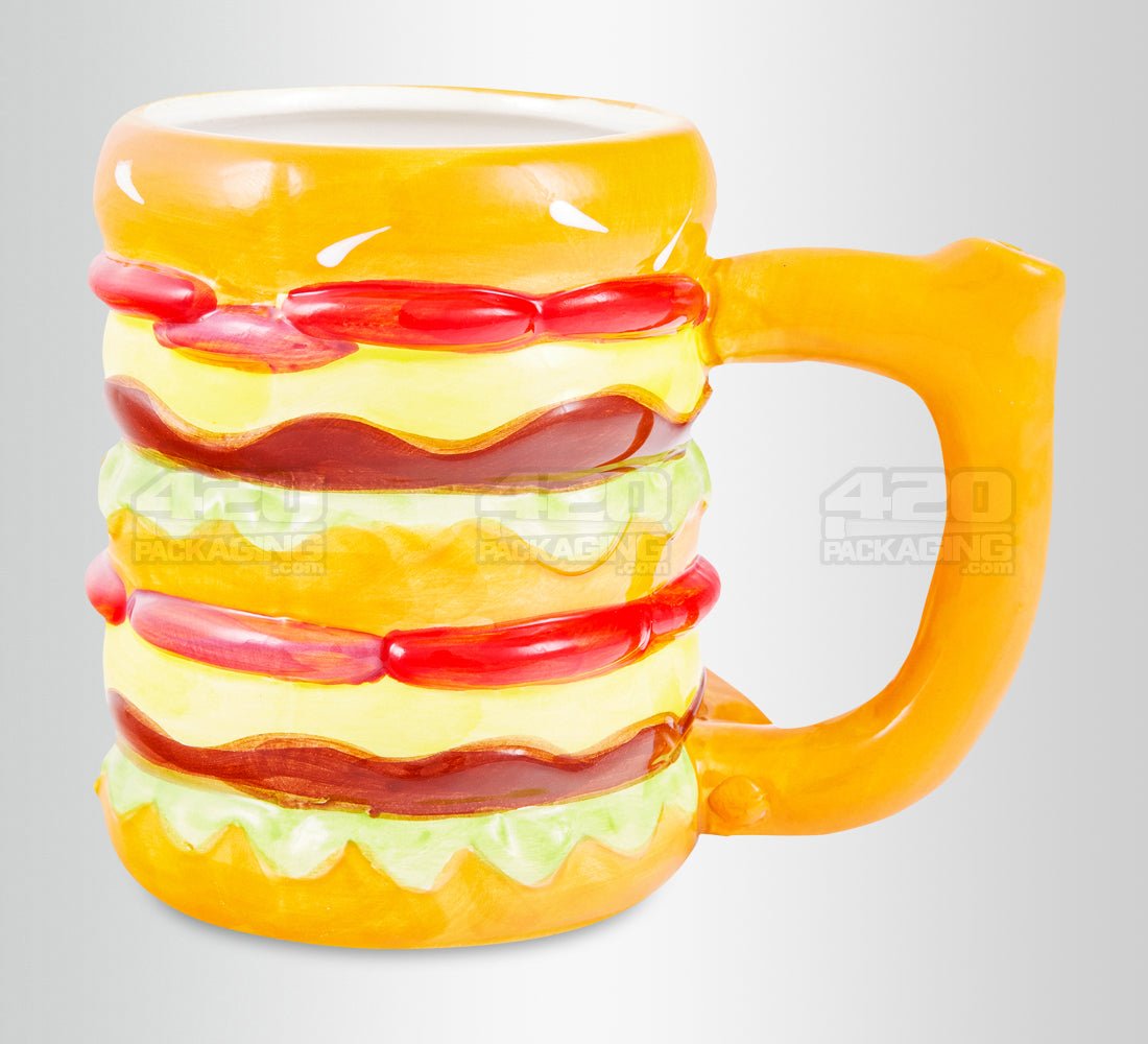 Double Cheeseburger Mug Painted Ceramic Pipe | 4.5in Tall - Glass Bowl - Mixed - 2