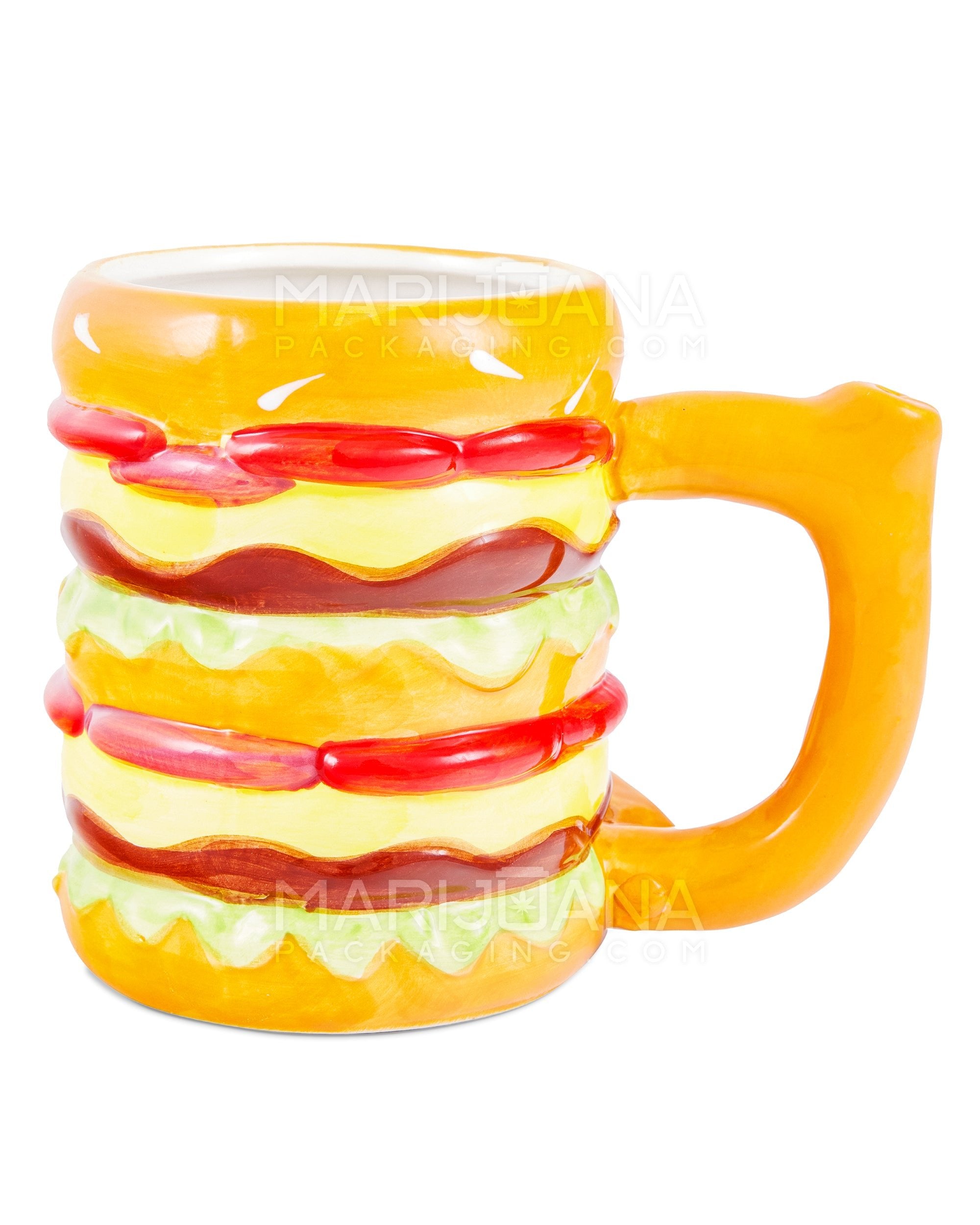 Double Cheeseburger Mug Painted Ceramic Pipe | 4.5in Tall - Glass Bowl - Mixed - 2