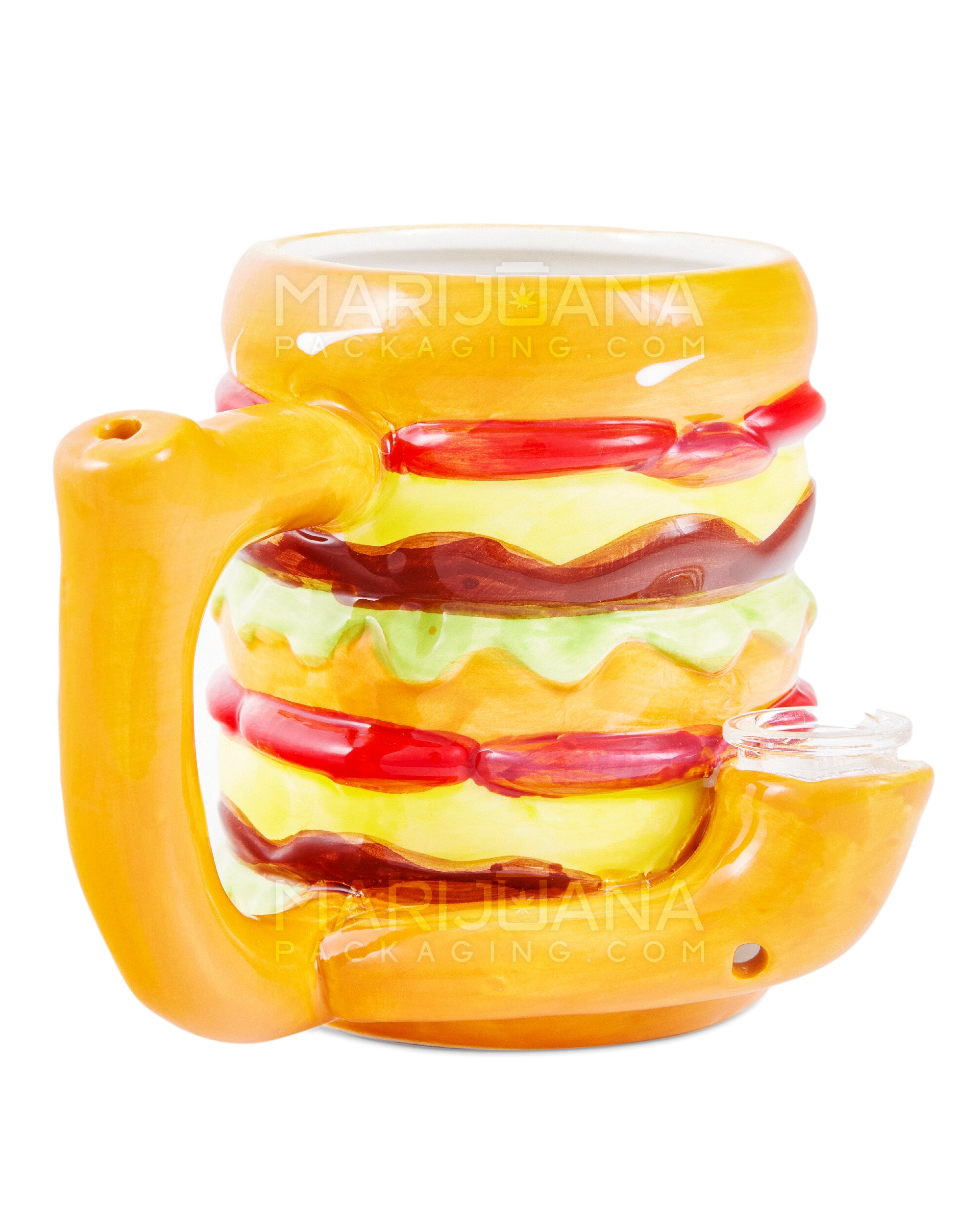 Double Cheeseburger Mug Painted Ceramic Pipe | 4.5in Tall - Glass Bowl - Mixed - 3