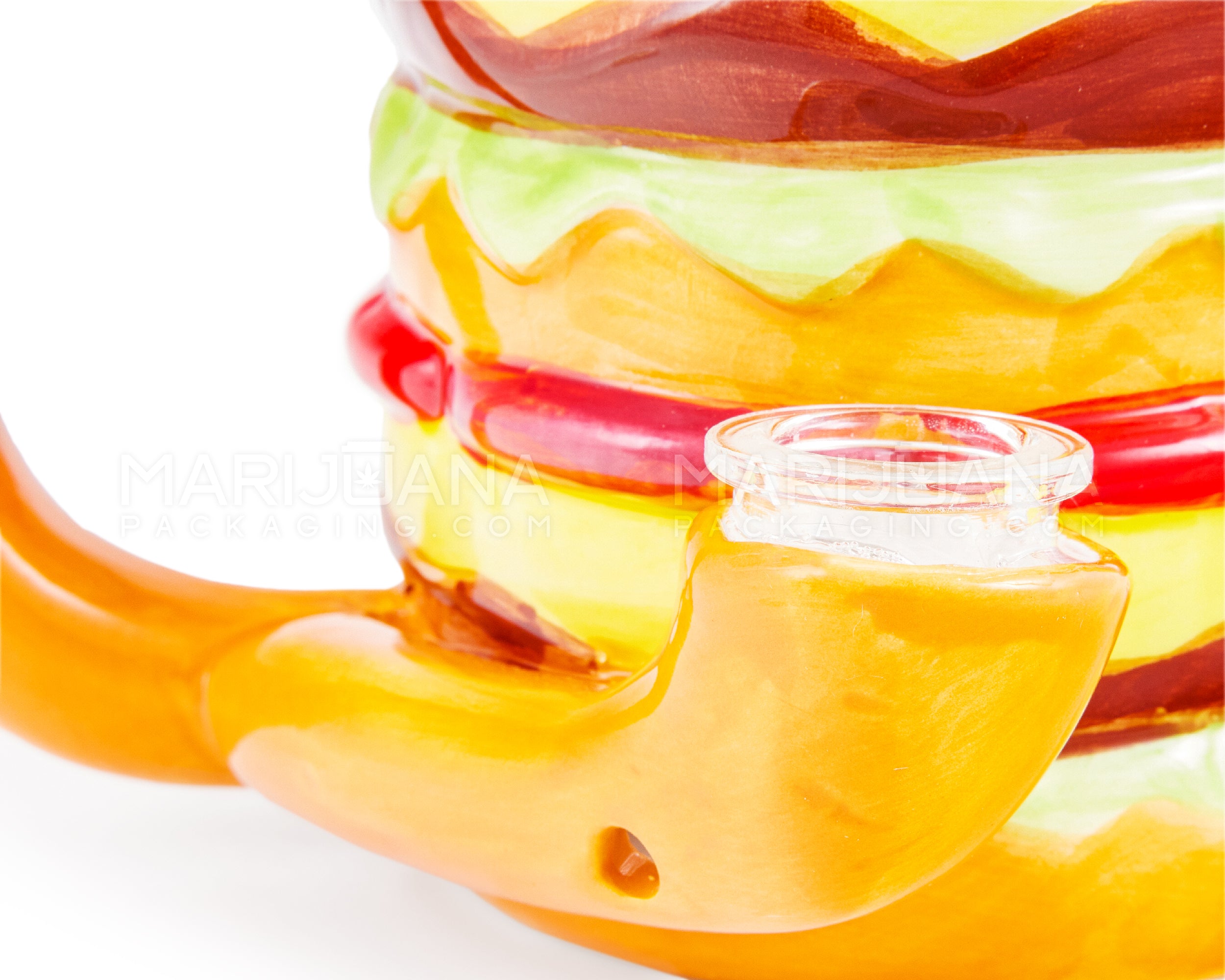 Double Cheeseburger Mug Painted Ceramic Pipe | 4.5in Tall - Glass Bowl - Mixed - 5