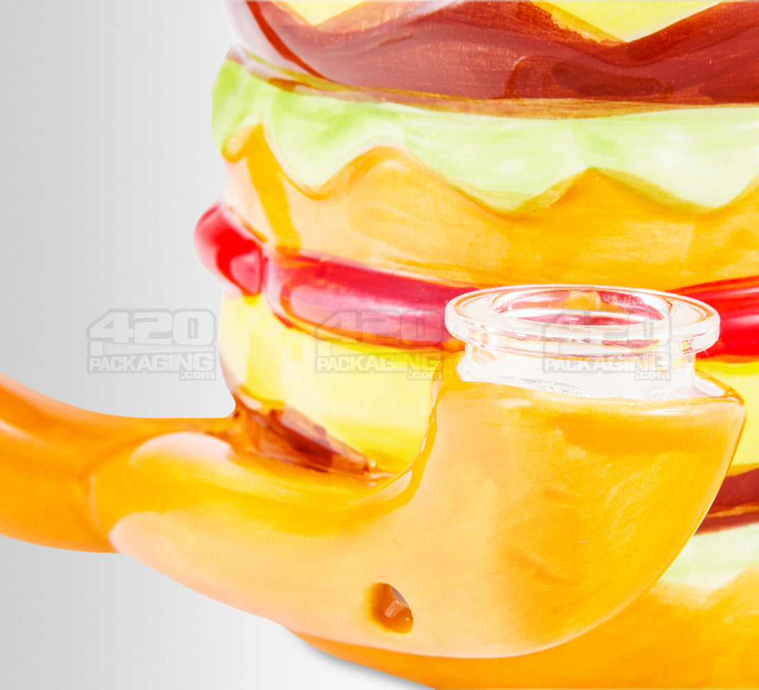 Double Cheeseburger Mug Painted Ceramic Pipe | 4.5in Tall - Glass Bowl - Mixed - 5