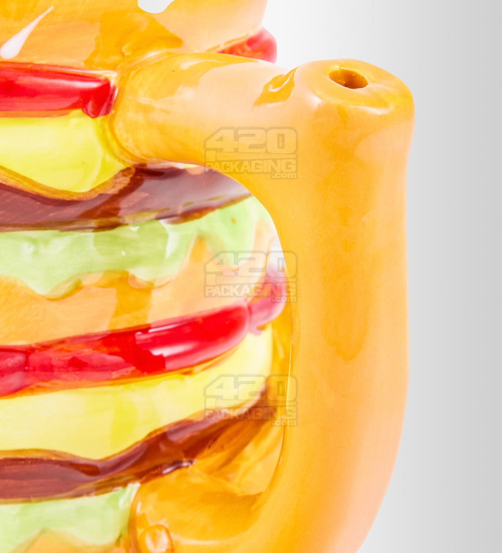 Double Cheeseburger Mug Painted Ceramic Pipe | 4.5in Tall - Glass Bowl - Mixed - 6