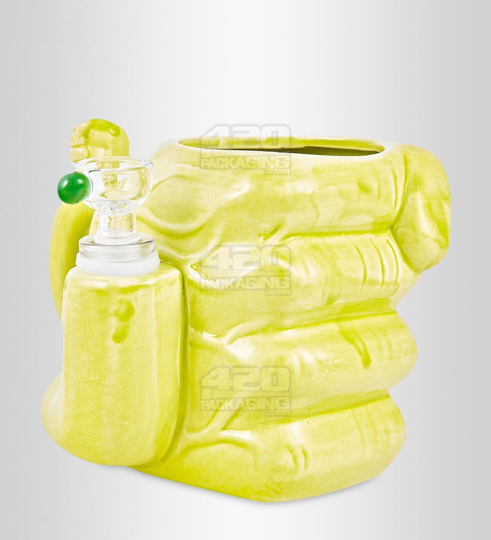 Large Fist Mug Painted Ceramic Pipe | 4.5in Tall - 14mm Bowl - Green - 1