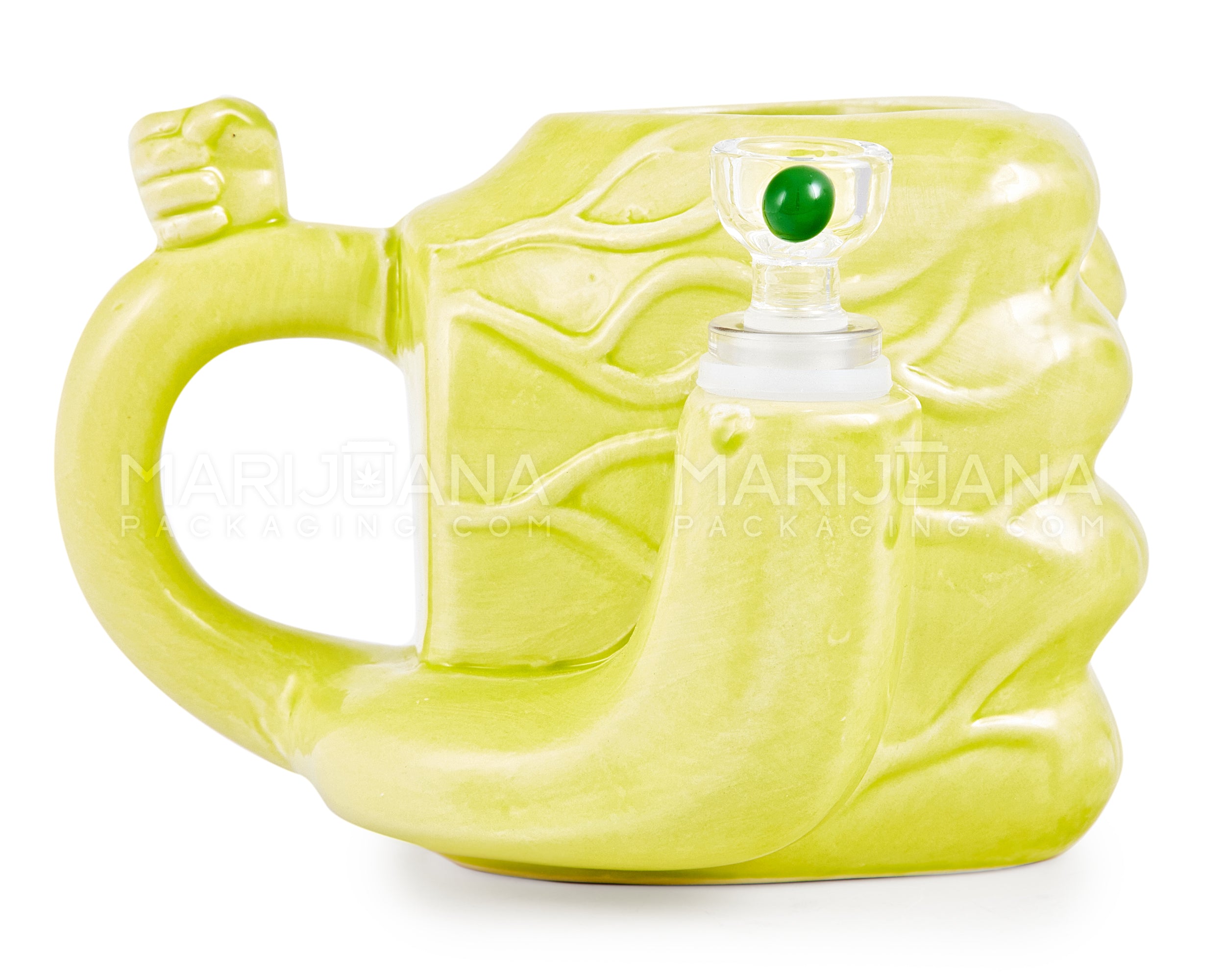 Large Fist Mug Painted Ceramic Pipe | 4.5in Tall - 14mm Bowl - Green - 4