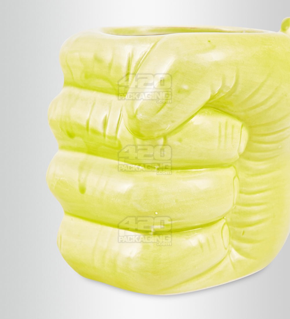 Large Fist Mug Painted Ceramic Pipe | 4.5in Tall - 14mm Bowl - Green - 5