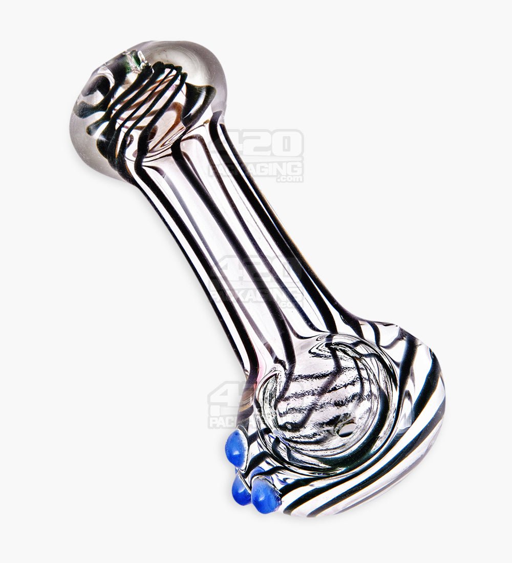 Spiral & Fumed Spoon Hand Pipe w/ Triple Knockers | 3.5in Long - Glass - Assorted - 1