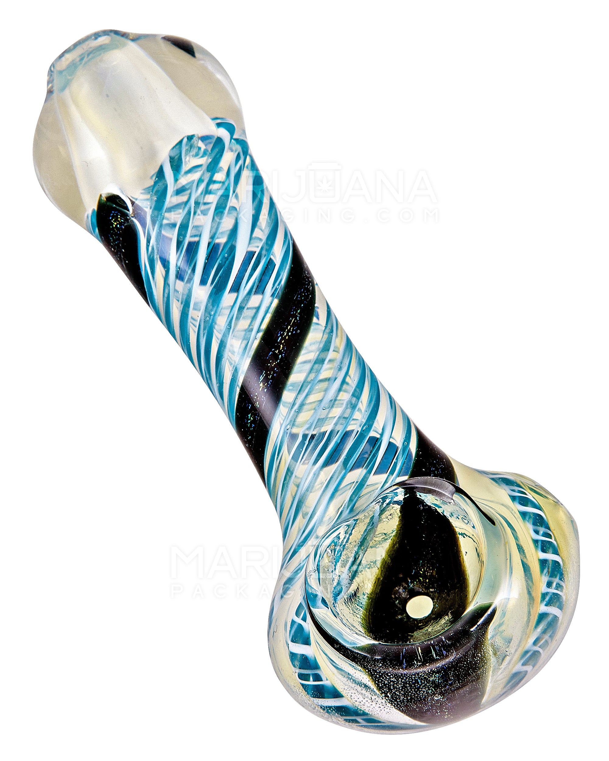 Dichro & Spiral Spoon Hand Pipe w/ Ribboning | 3.5in Long - Glass - Assorted - 1