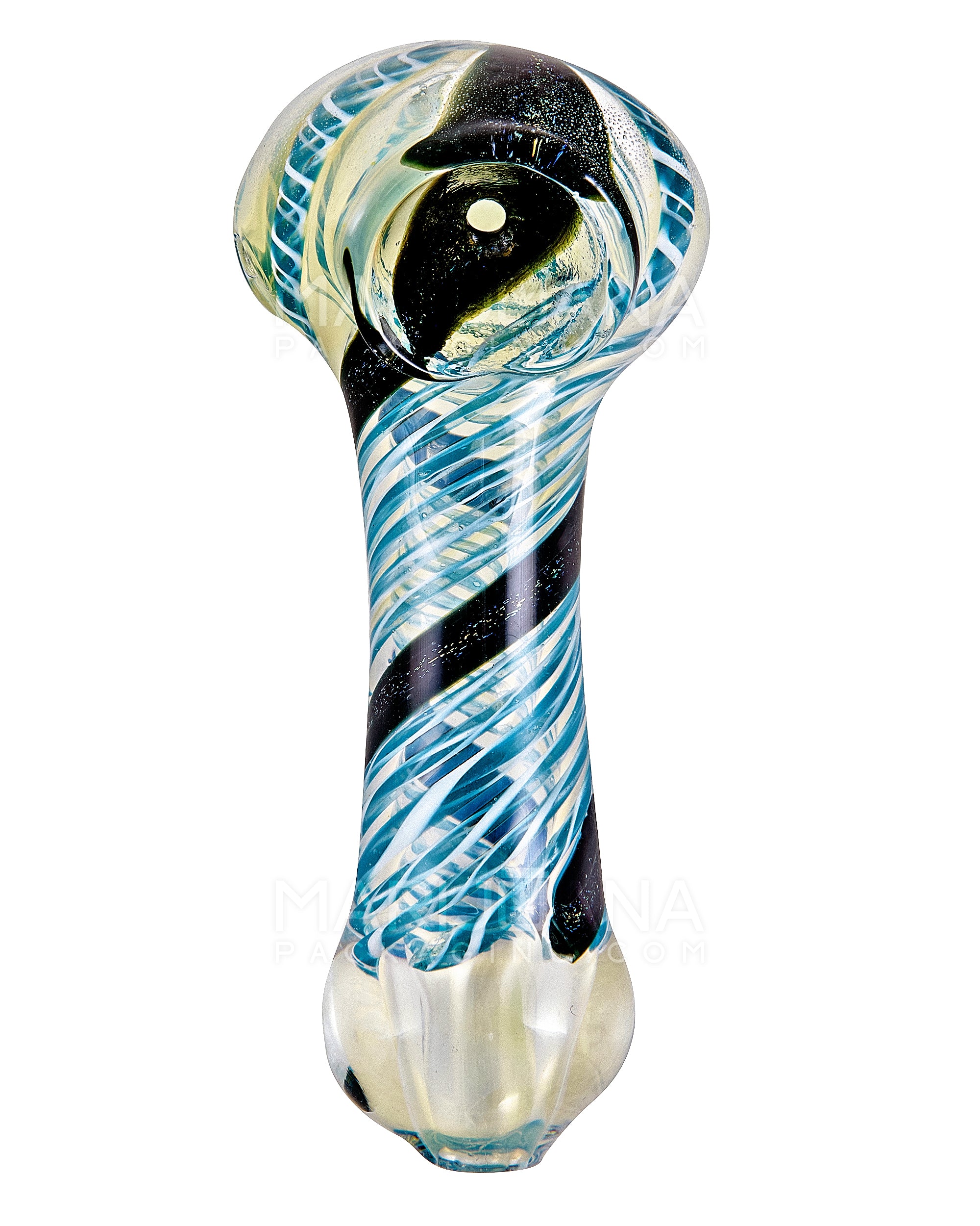 Dichro & Spiral Spoon Hand Pipe w/ Ribboning | 3.5in Long - Glass - Assorted - 2