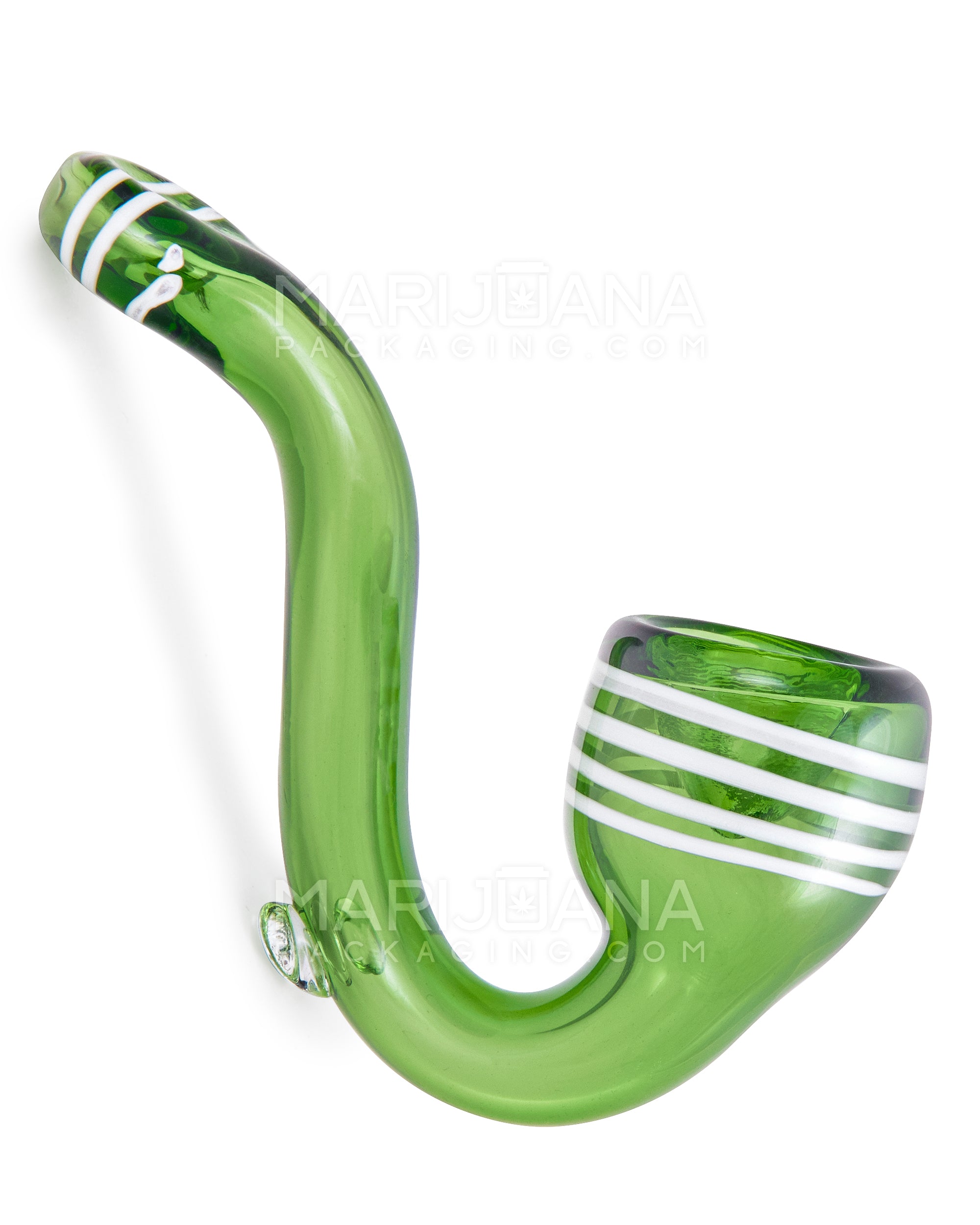 Striped Sherlock Hand Pipe | 4in Long - Glass - Green - 1