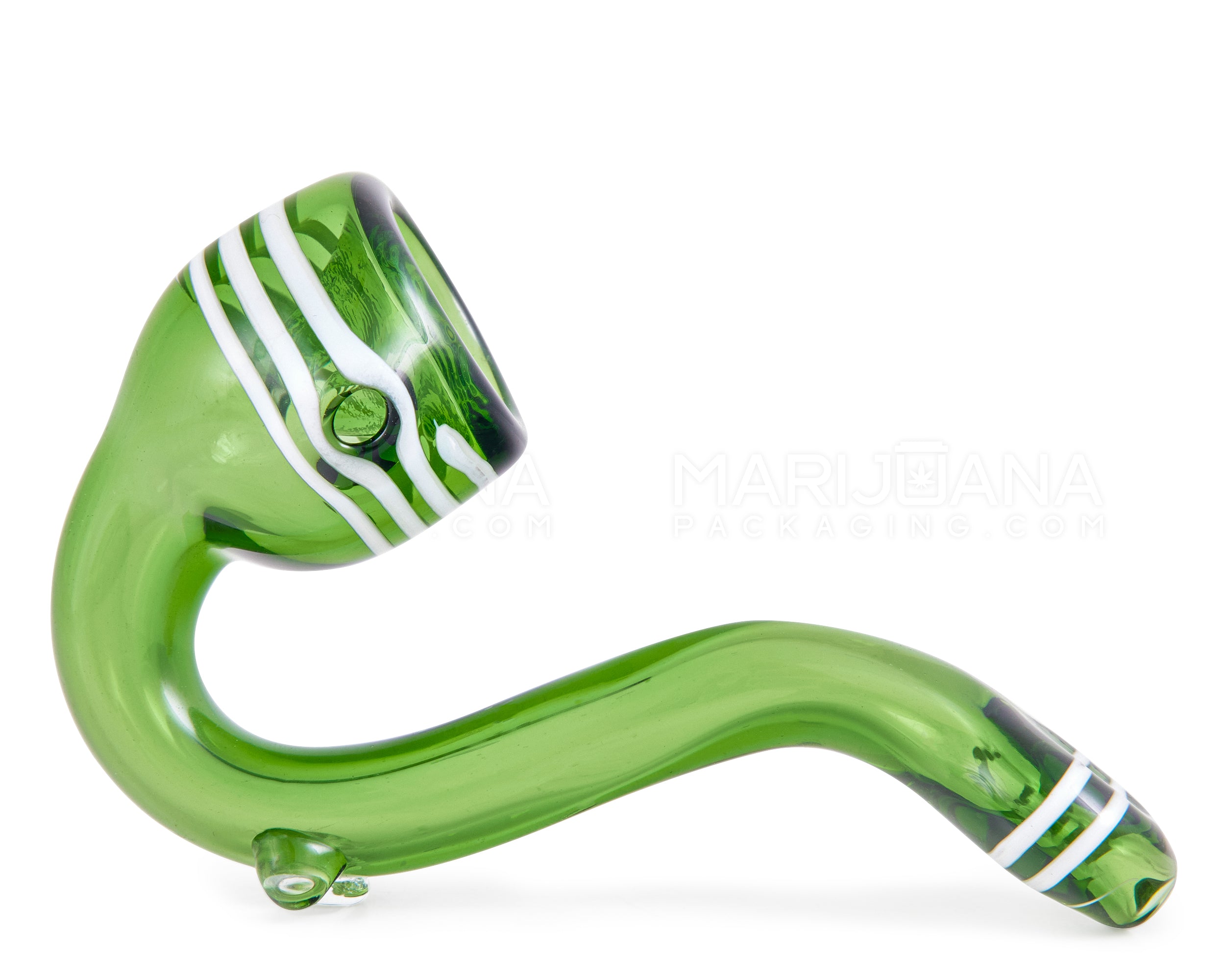 Striped Sherlock Hand Pipe | 4in Long - Glass - Green - 3