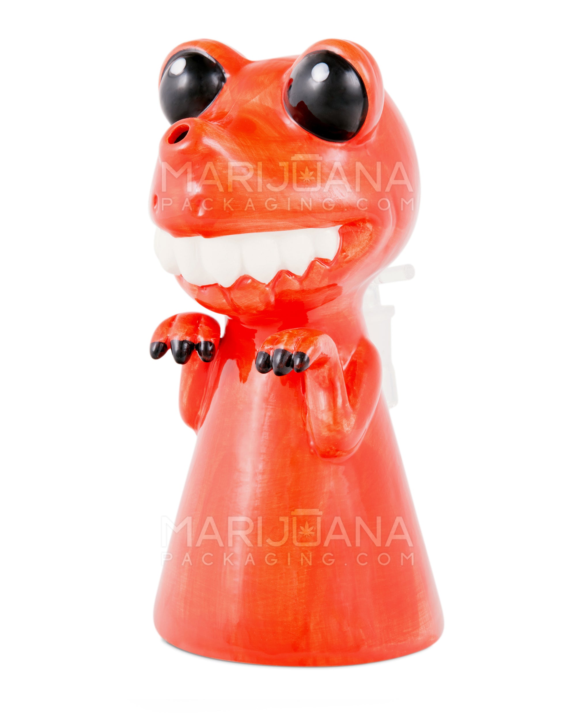 Crimson Baby Dinosaur Ceramic Pipe | 8in Tall - 14mm Bowl - Red - 1