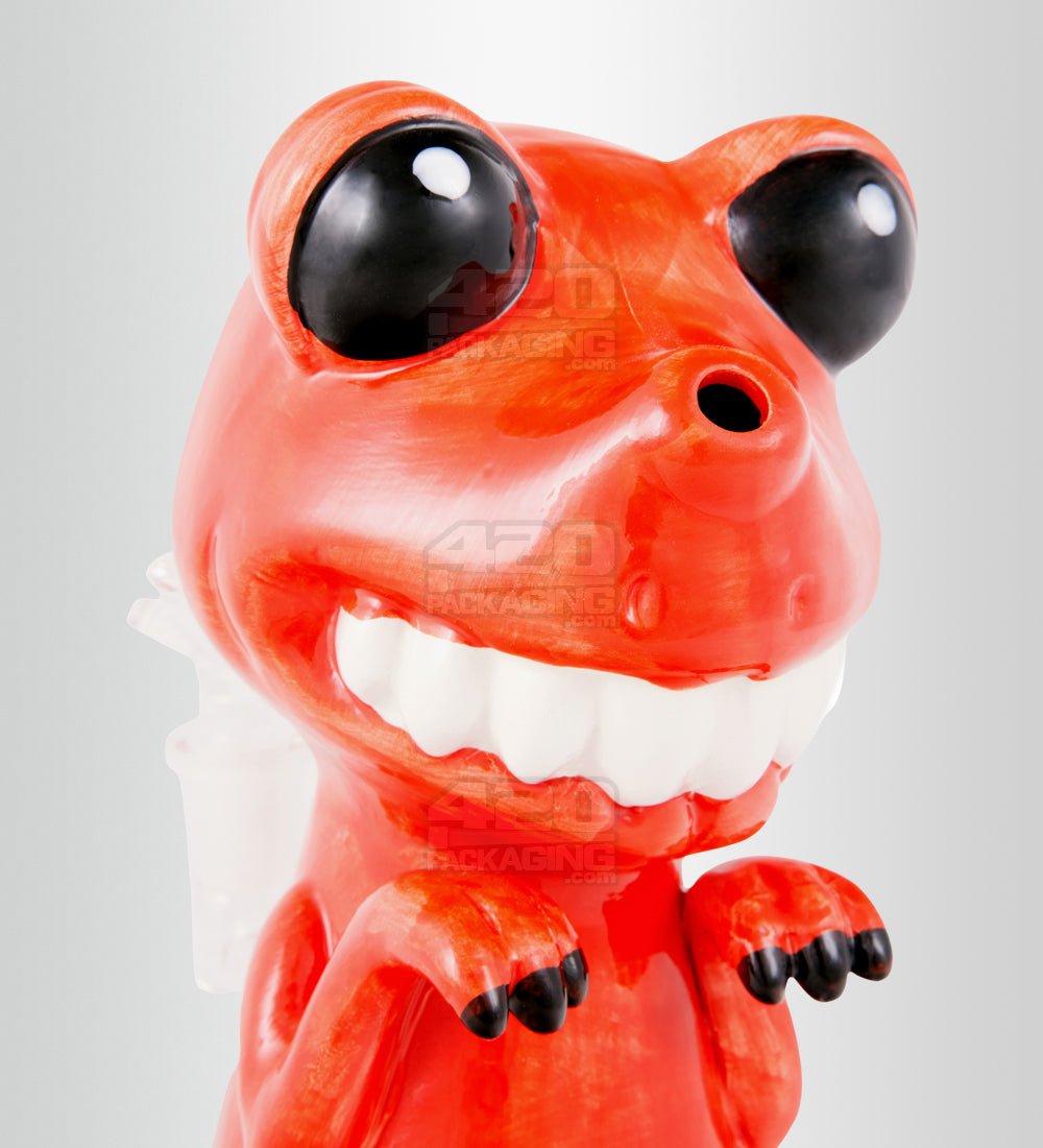 Crimson Baby Dinosaur Ceramic Pipe | 8in Tall - 14mm Bowl - Red - 5