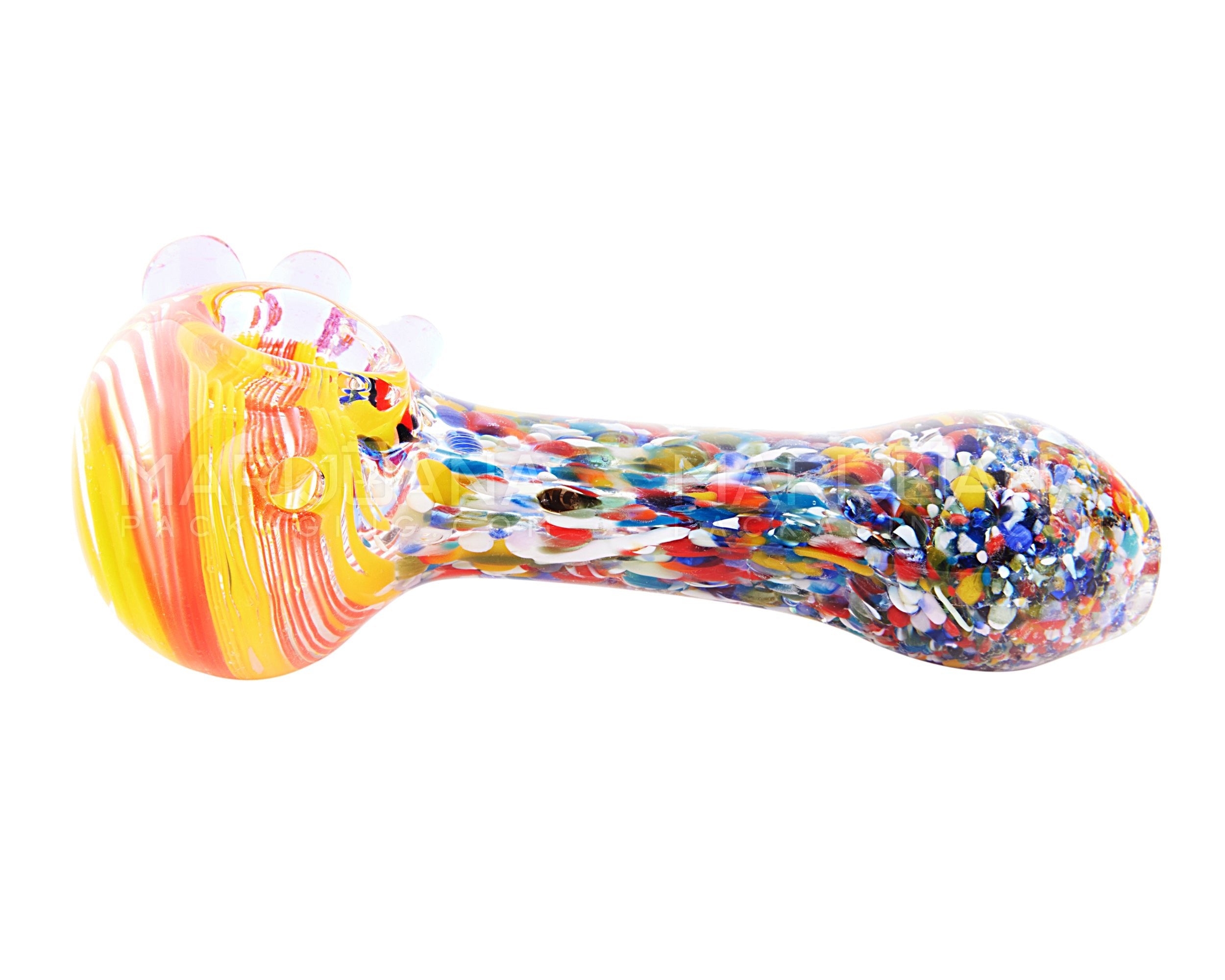 Confetti Frit & Swirl Spoon Hand Pipe w/ Triple Knockers | 4.5in Long - Glass - Assorted - 4