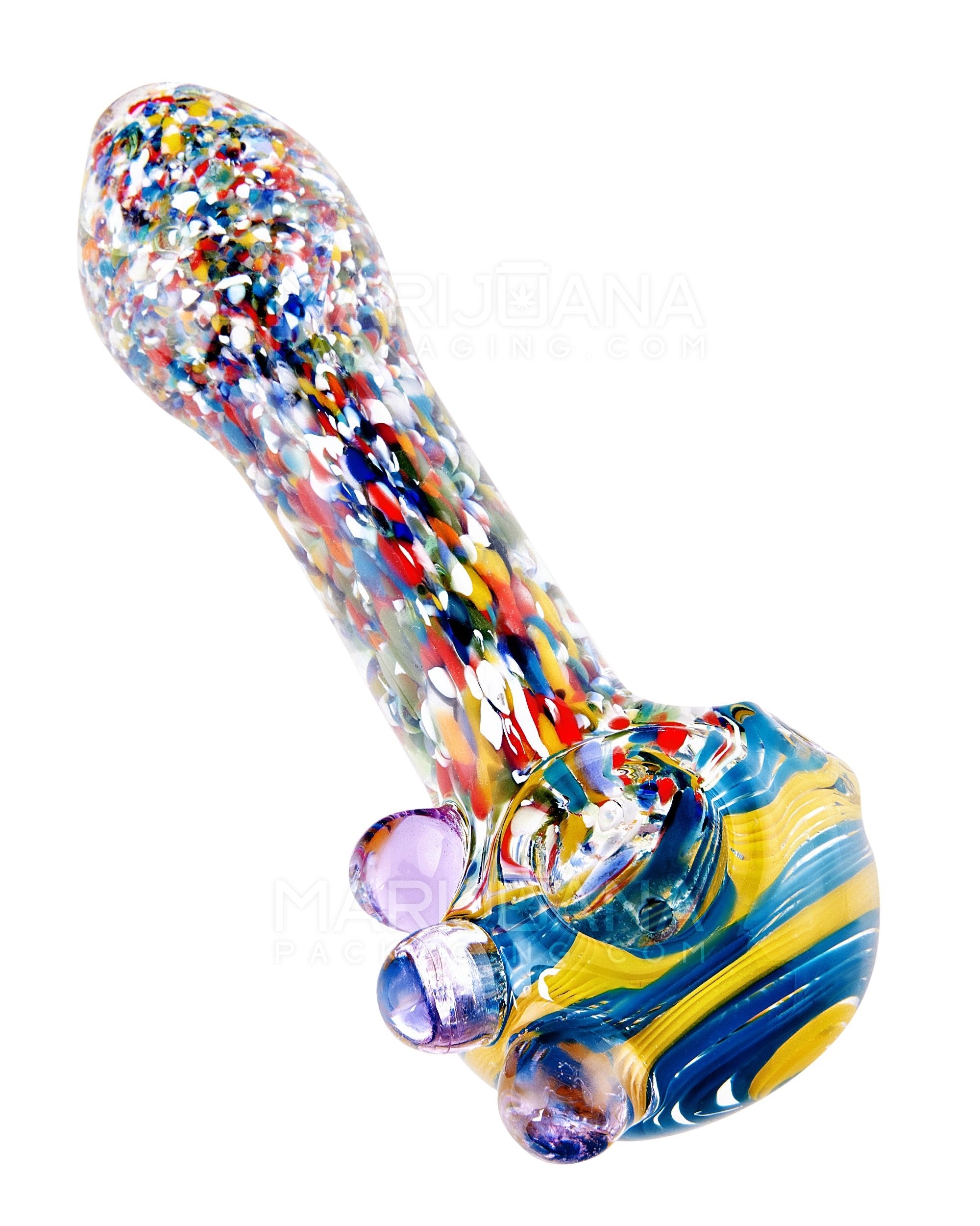 Confetti Frit & Swirl Spoon Hand Pipe w/ Triple Knockers | 4.5in Long - Glass - Assorted - 6