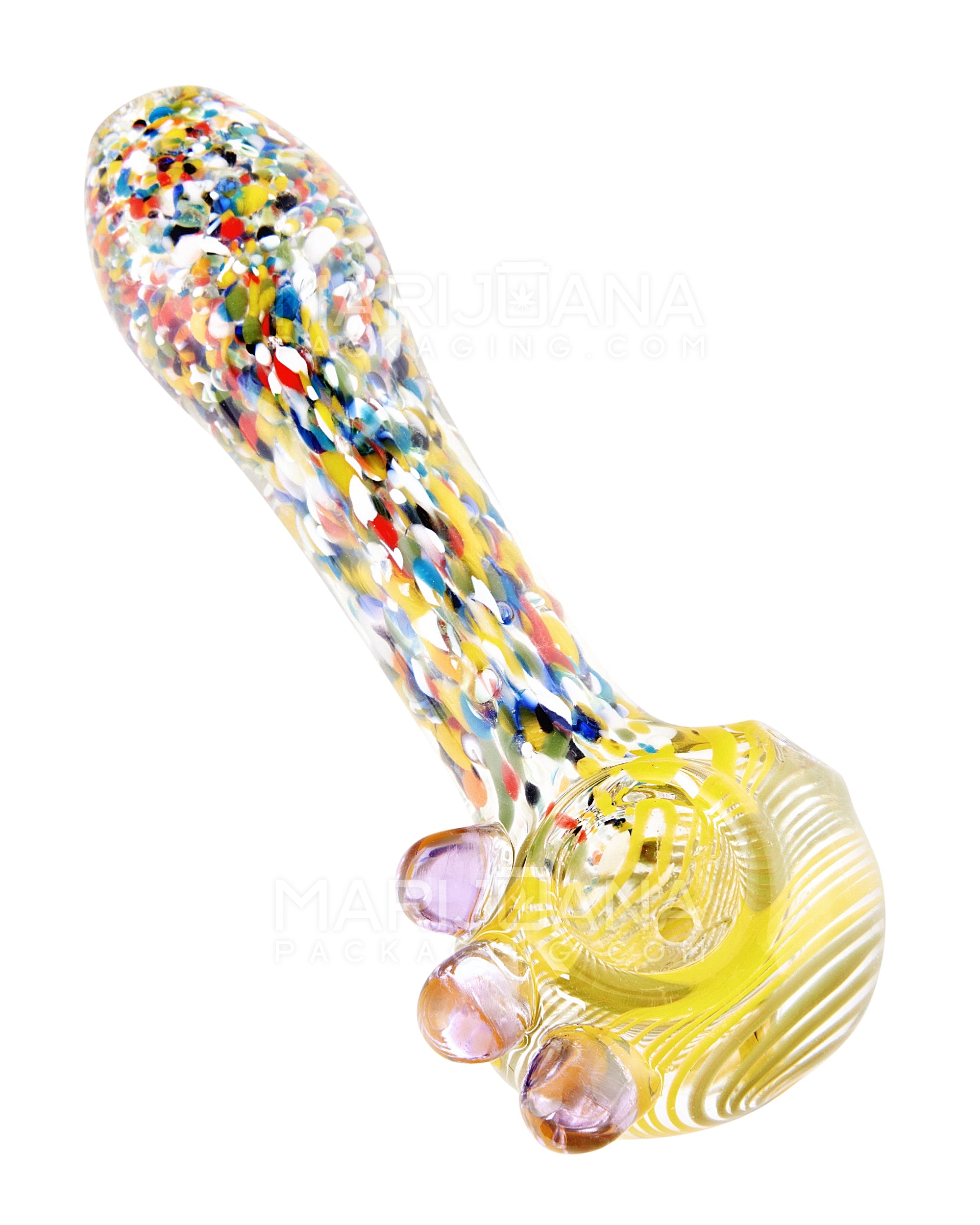 Confetti Frit & Swirl Spoon Hand Pipe w/ Triple Knockers | 4.5in Long - Glass - Assorted - 7