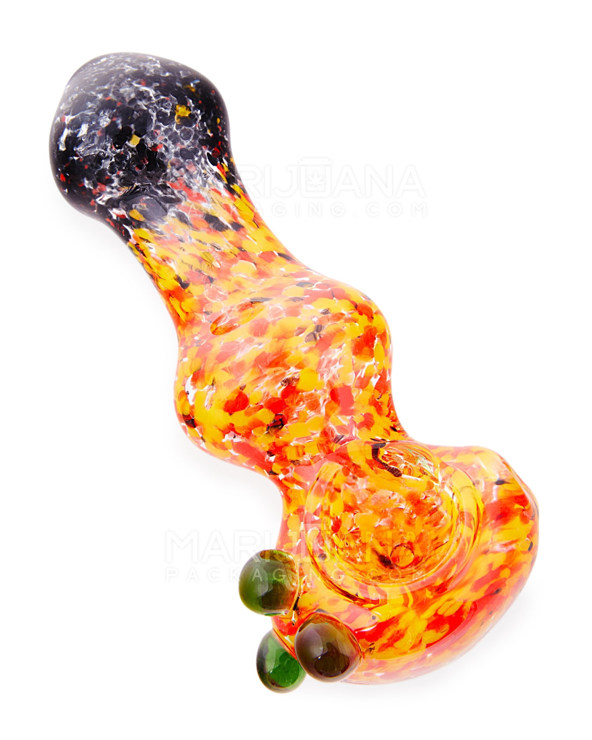 Splatter & Multi Frit Bulged Spoon Hand Pipe w/ Double Knockers | 5in Long - Glass - Assorted - 1