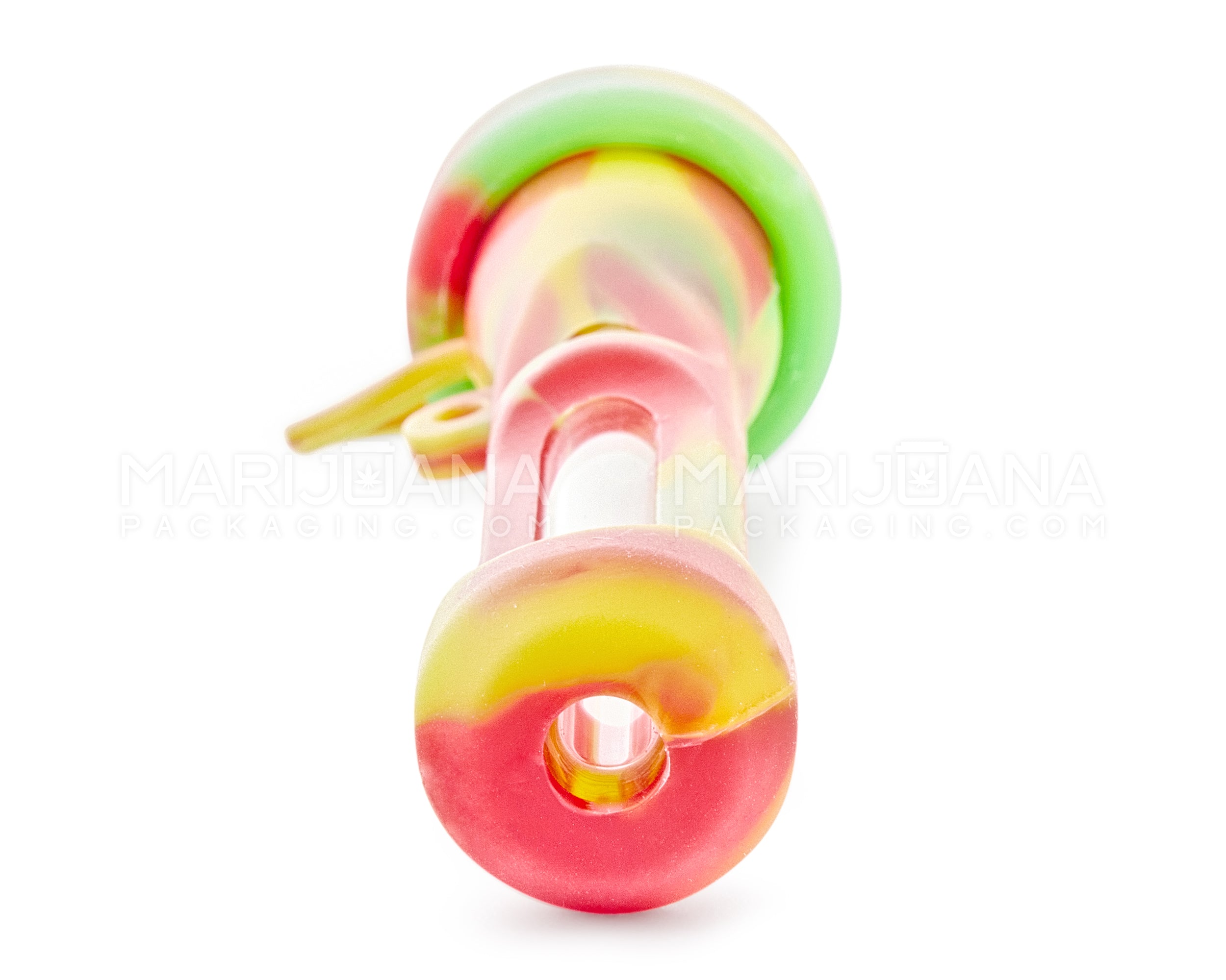 Silicone Cover Glass Chillum Hand Pipe w/ Closing Cap | 3.5in Long - Silicone/Glass - Assorted