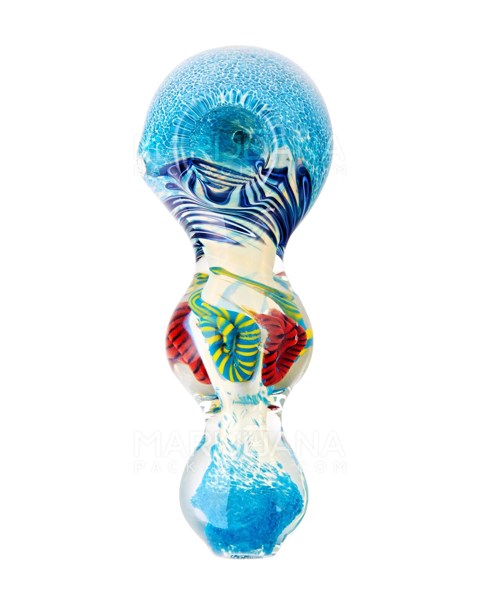 Frit & Fumed Spoon Hand Pipe w/ Ribboning | 4.5in Long - Glass - Assorted - 2