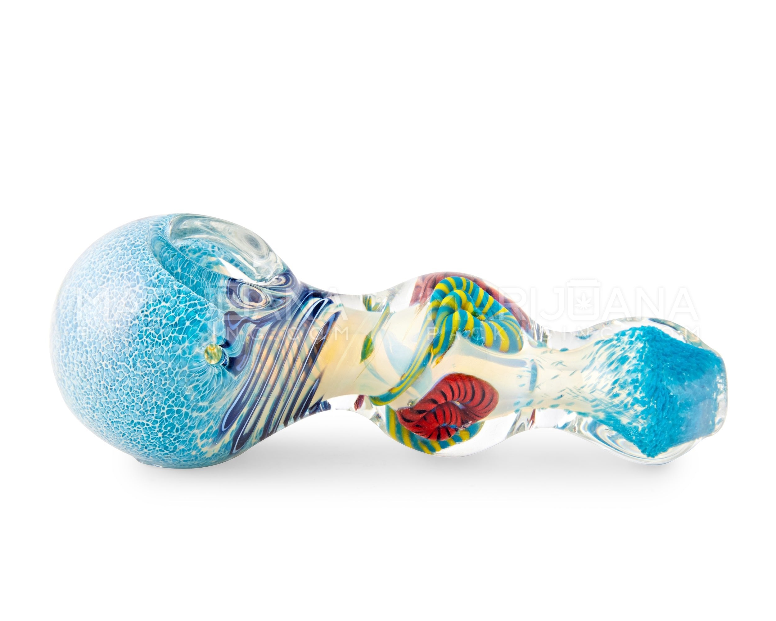 Frit & Fumed Spoon Hand Pipe w/ Ribboning | 4.5in Long - Glass - Assorted - 4