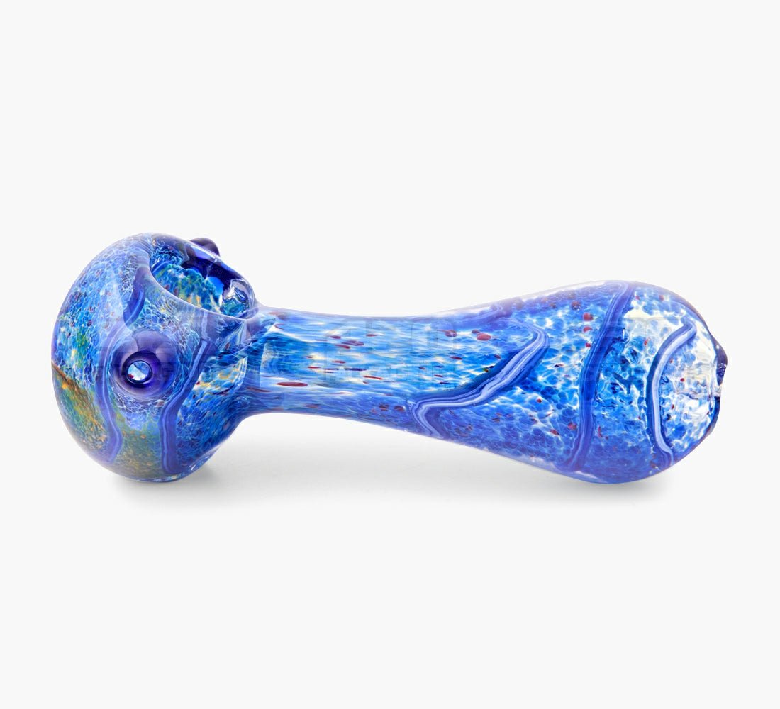 Frit & Fumed Spiral Spoon Hand Pipe w/ Triple Knockers | 4.5in Long - Glass - Assorted - 4