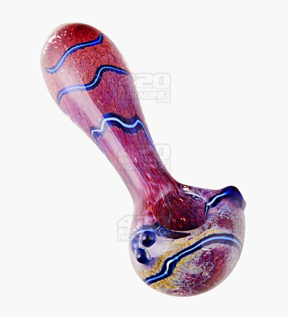 Frit & Fumed Spiral Spoon Hand Pipe w/ Triple Knockers | 4.5in Long - Glass - Assorted - 6