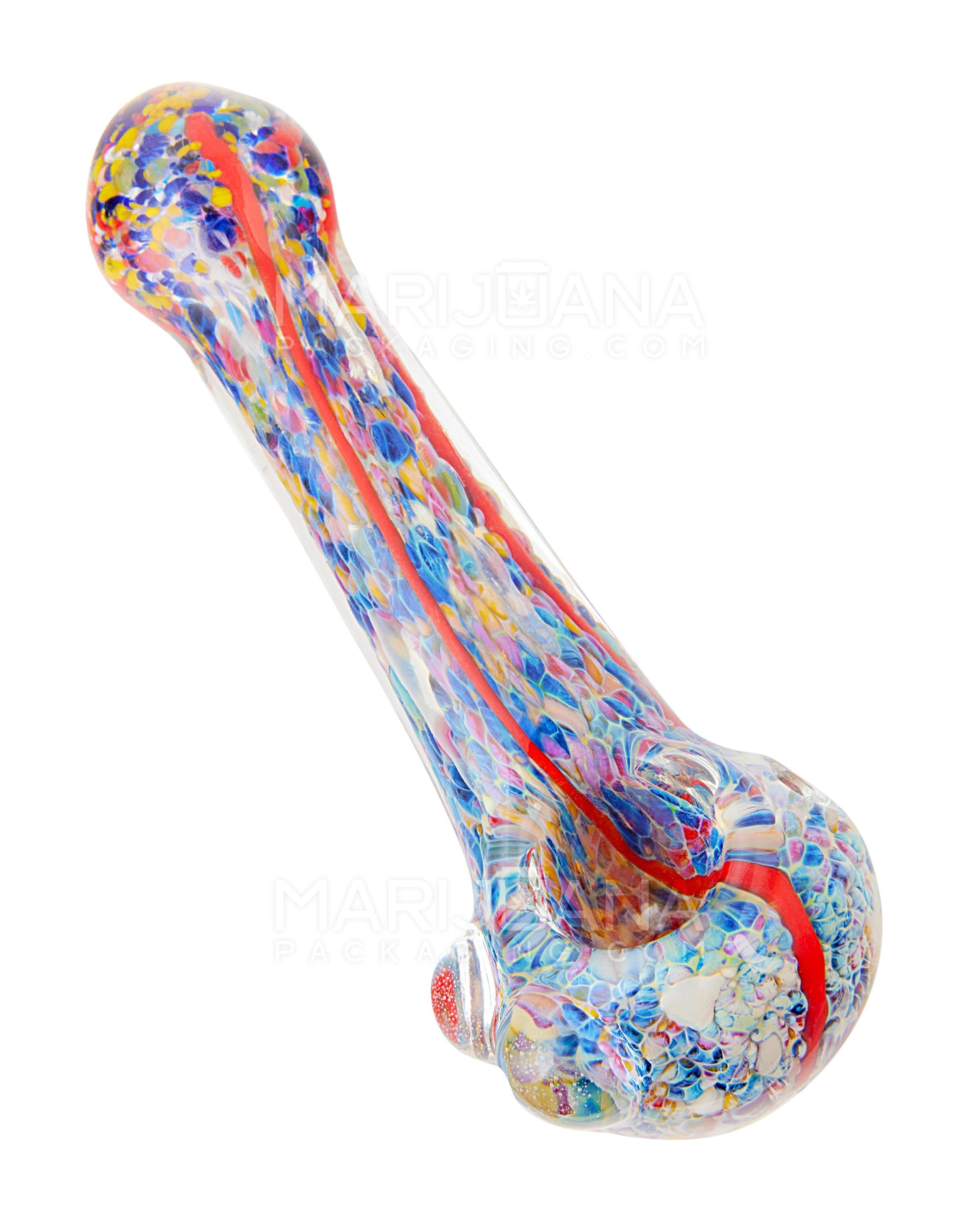 Frit & Fumed Striped Spoon Hand Pipe w/ Double Knockers | 5in Long - Glass - Assorted - 1