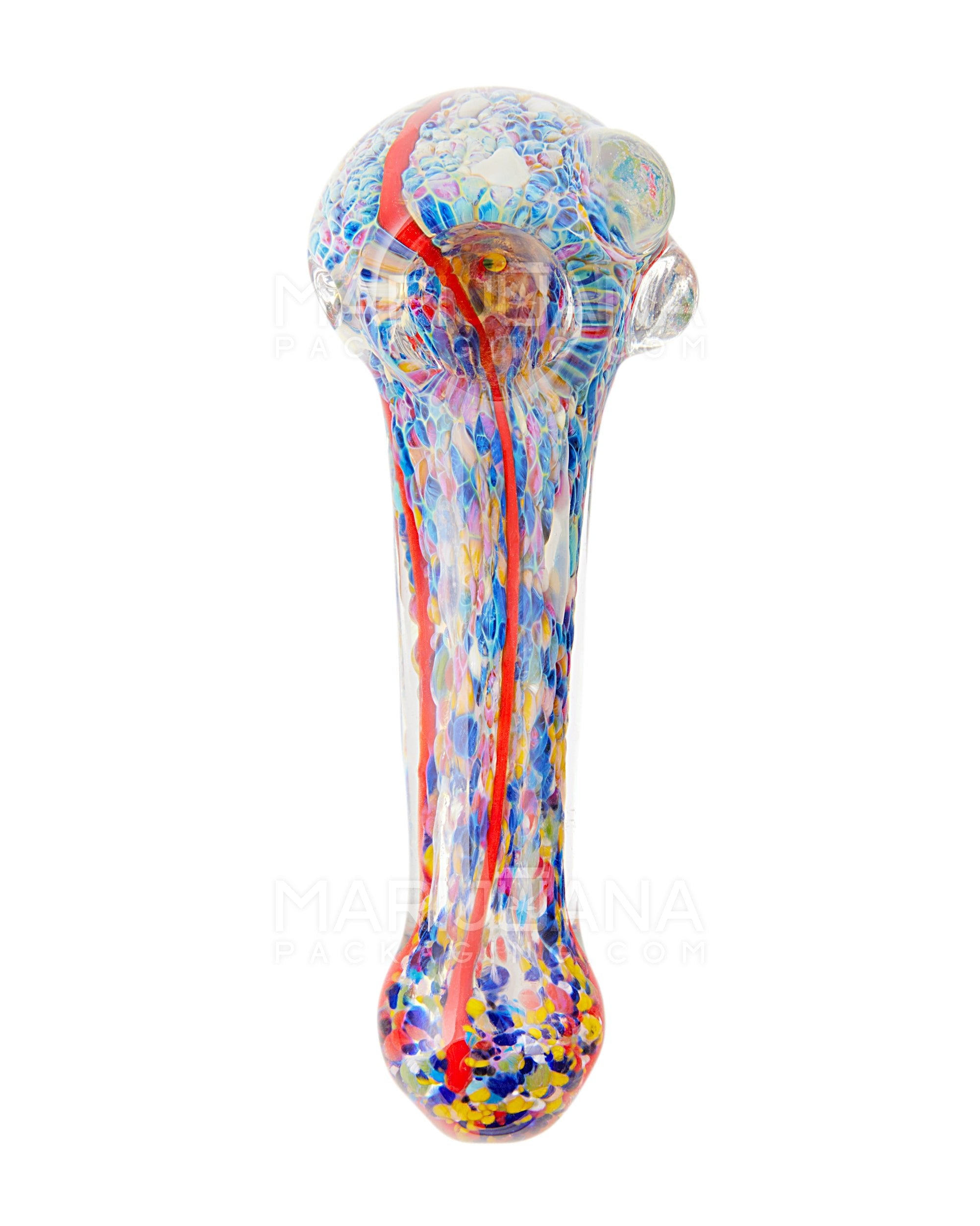 Frit & Fumed Striped Spoon Hand Pipe w/ Double Knockers | 5in Long - Glass - Assorted - 2