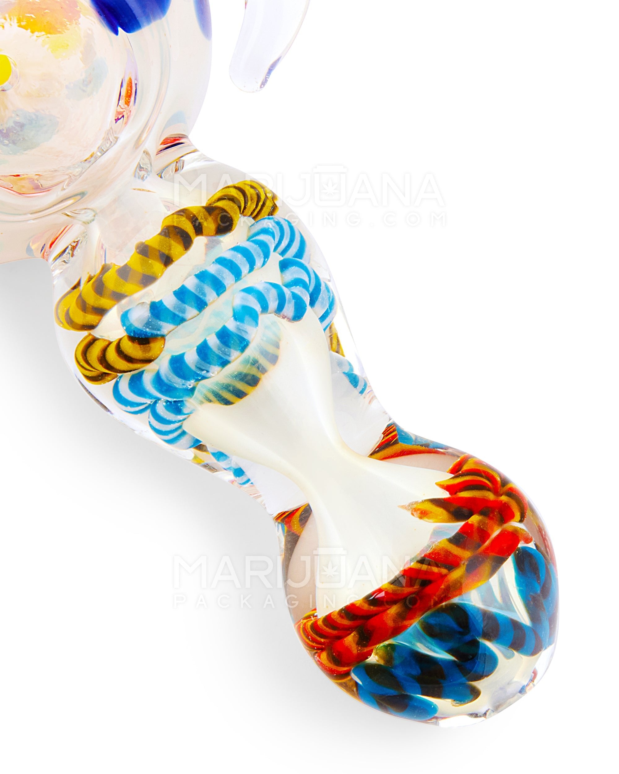 Ribboned & Fumed Spotted Hand Pipe w/ Single Knocker | 4.75in Long - Glass - Assorted - 5