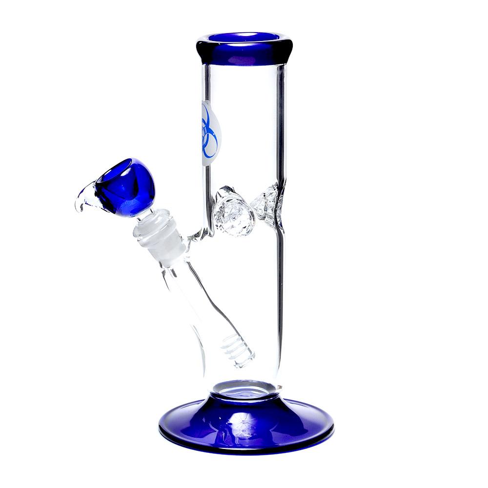 USA Glass | Straight Glass Water Pipe w/ Ice Catcher | 9in Tall - 14mm Bowl - Blue - 5