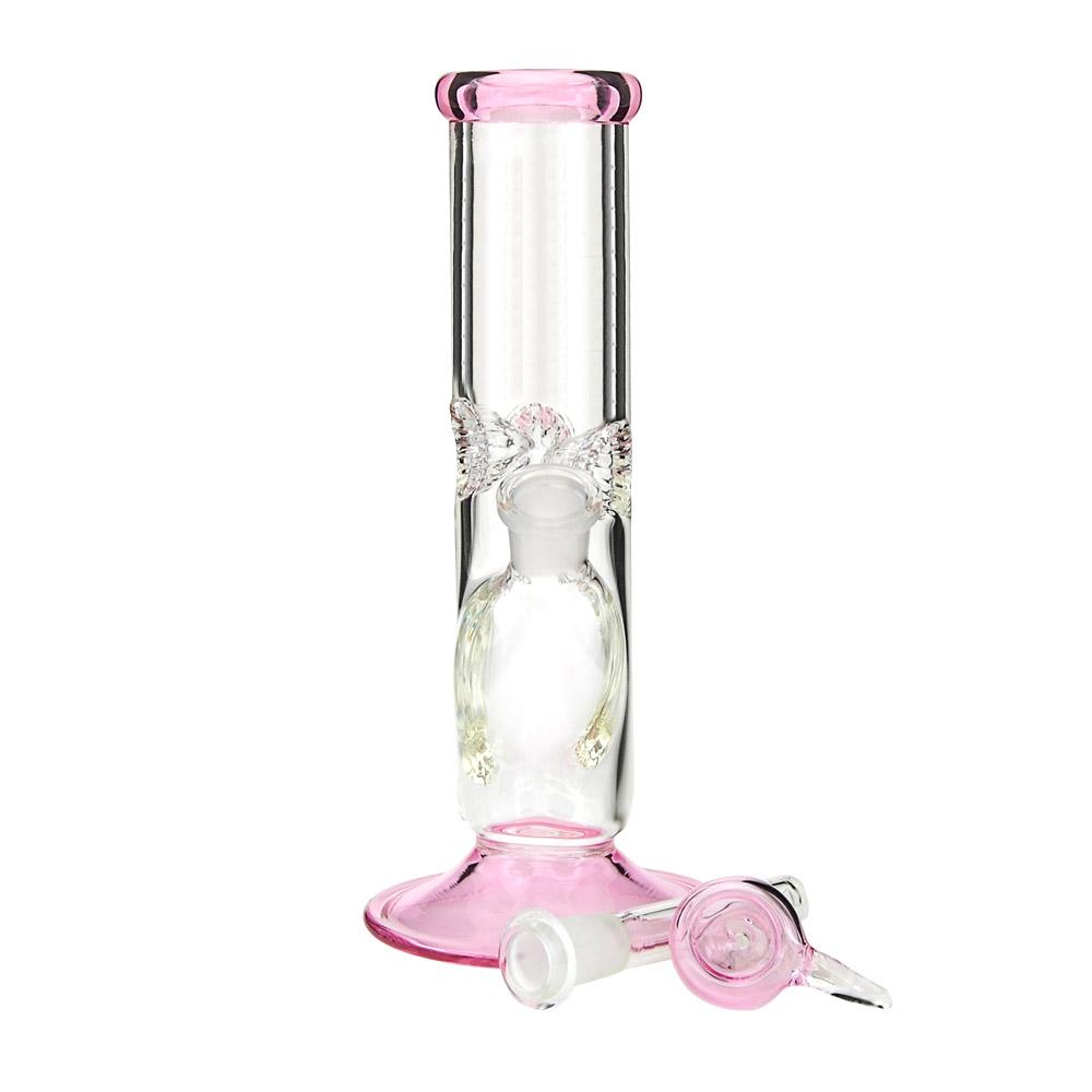 USA Glass | Straight Glass Water Pipe w/ Ice Catcher | 9in Tall - 14mm Bowl - Pink - 4