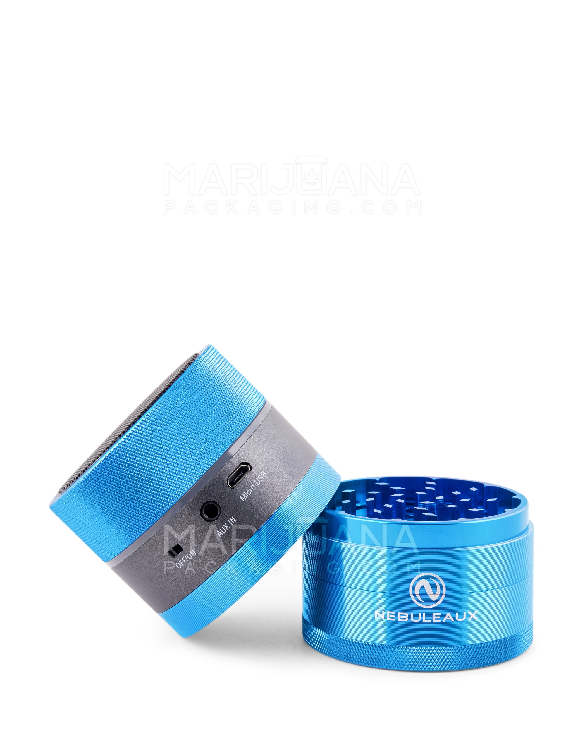NEBULEAUX | LED Herb Grinder w/ Built-In Wireless Bluetooth Speakers | 4 Piece - 62mm - Blue - 2