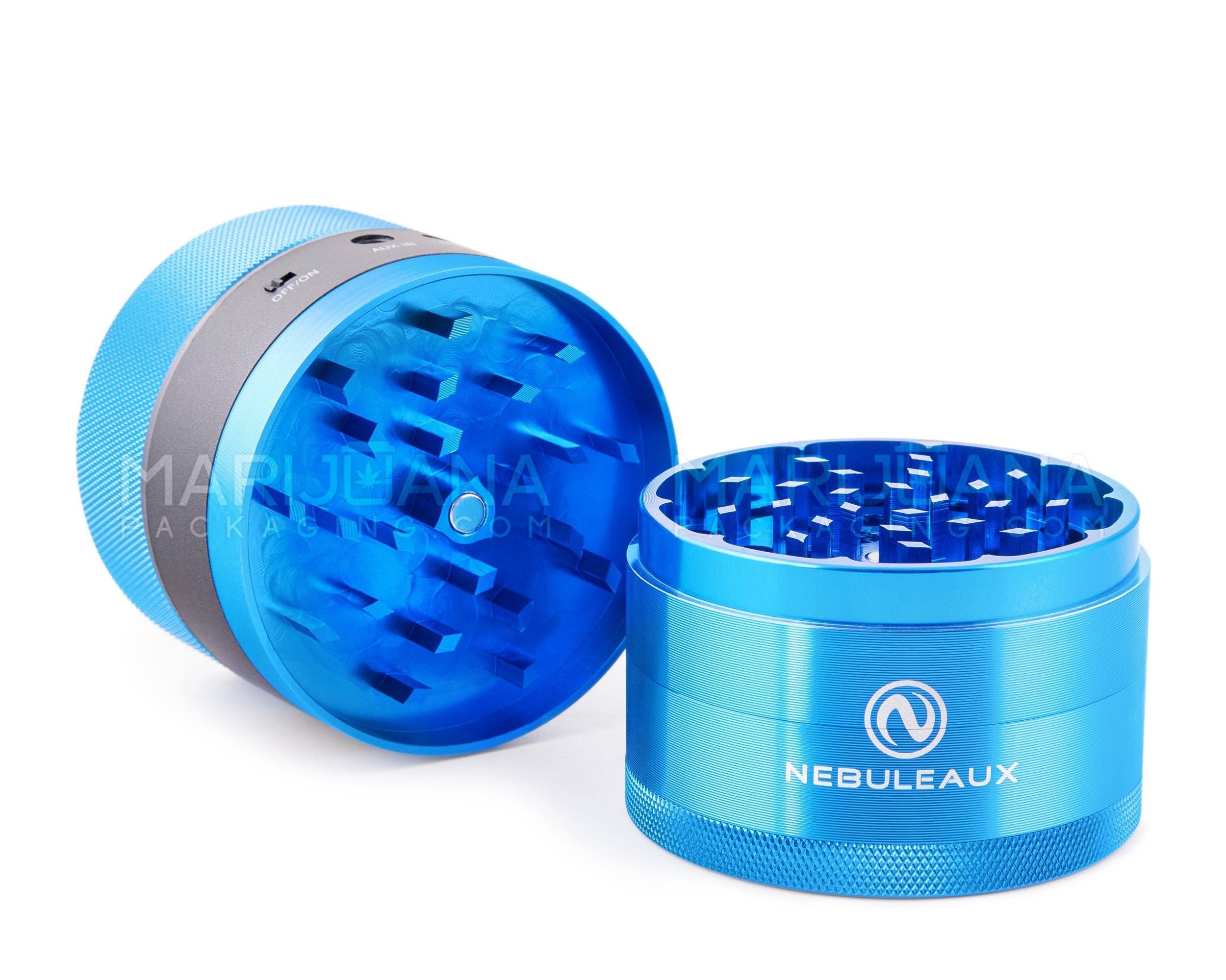 NEBULEAUX | LED Herb Grinder w/ Built-In Wireless Bluetooth Speakers | 4 Piece - 62mm - Blue - 3