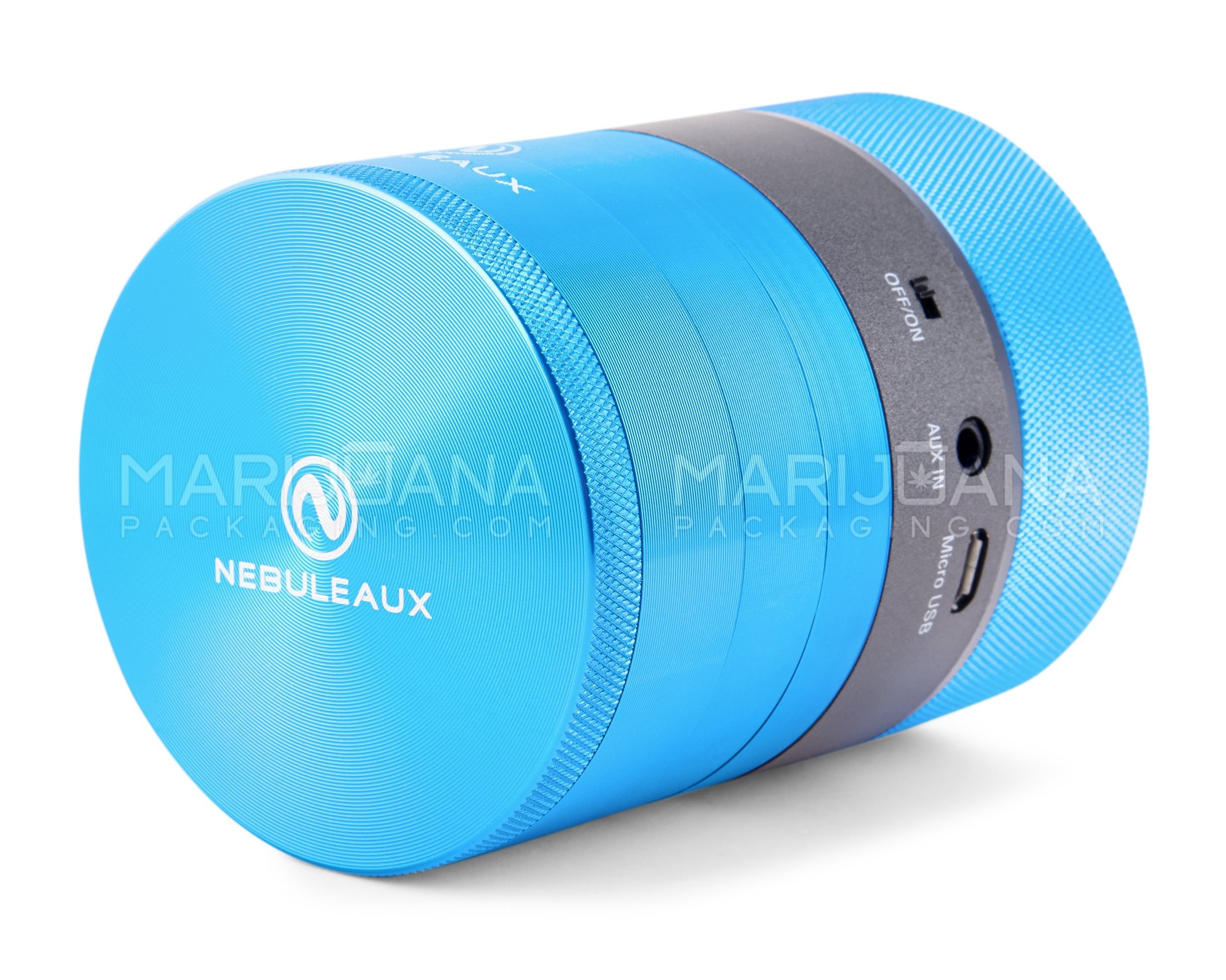 NEBULEAUX | LED Herb Grinder w/ Built-In Wireless Bluetooth Speakers | 4 Piece - 62mm - Blue - 6