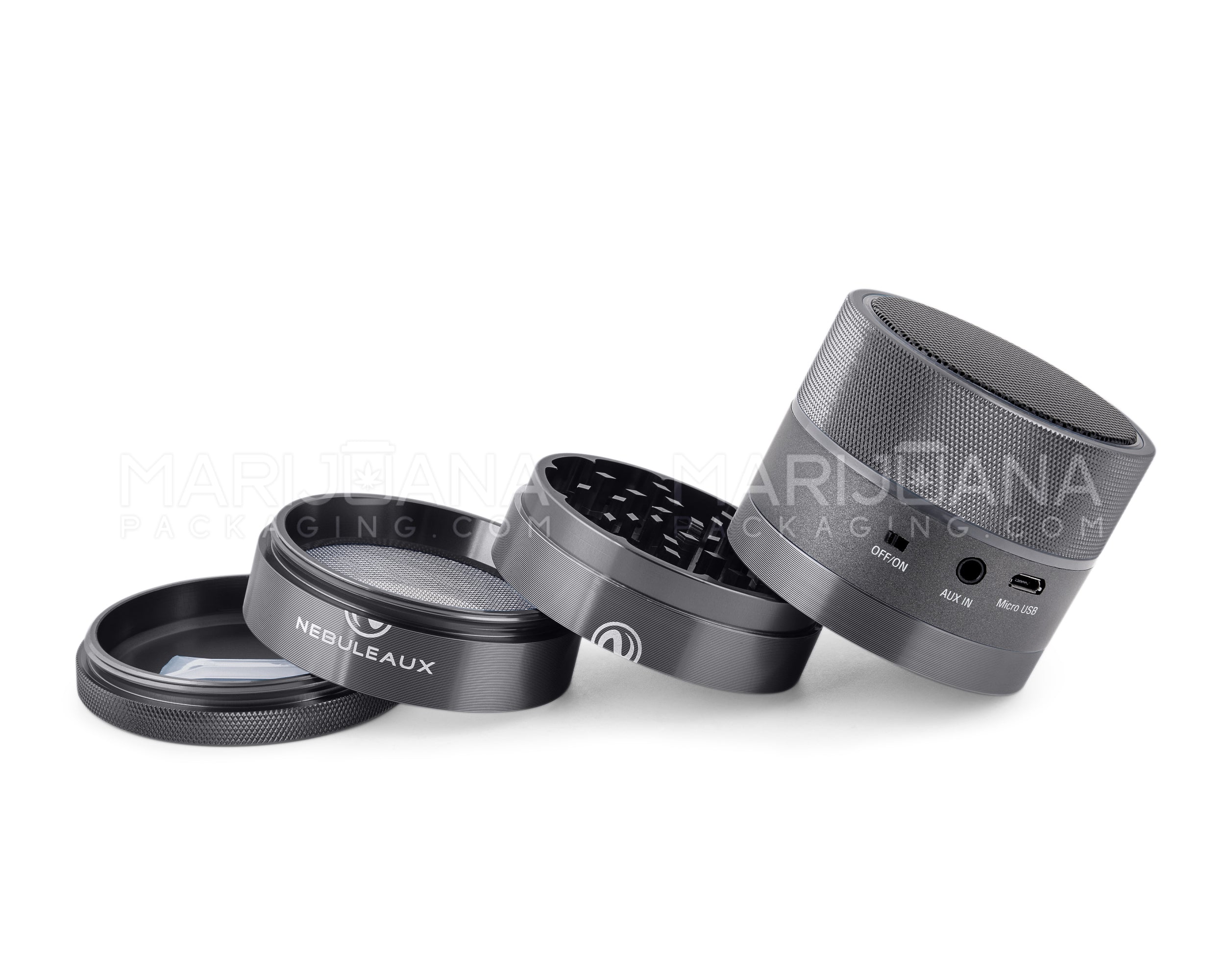 NEBULEAUX | LED Herb Grinder w/ Built-In Wireless Bluetooth Speakers | 4 Piece - 62mm - Black