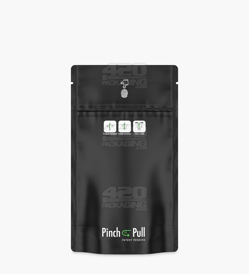 Child Resistant & Tamper Evident | Pinch N Pull Matte Black PCR Mylar Bags | 4in x 7in - 7g - 250 Count