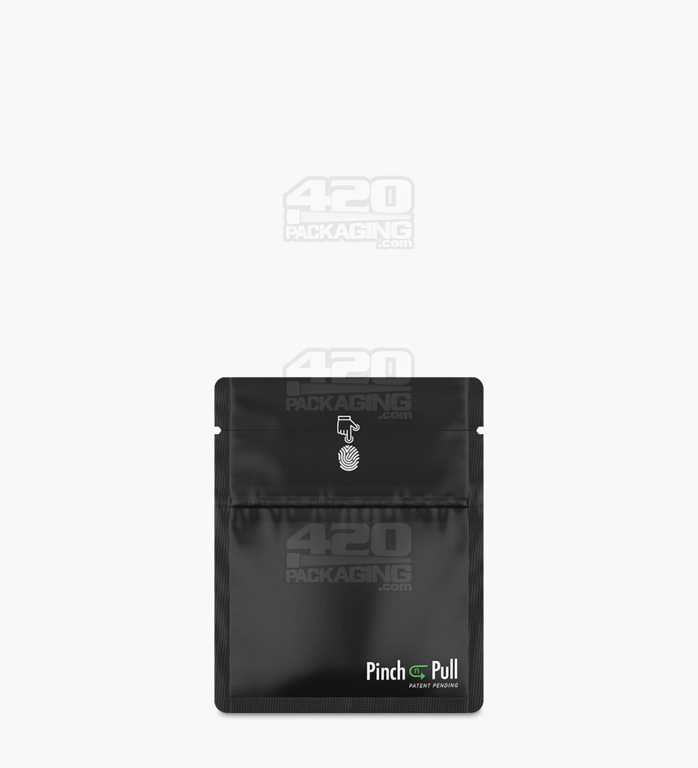 Child Resistant & Tamper Evident | Pinch N Pull Matte Black Mylar PCR Bags | 3.6in x 4.5in - 1g - 250 Count