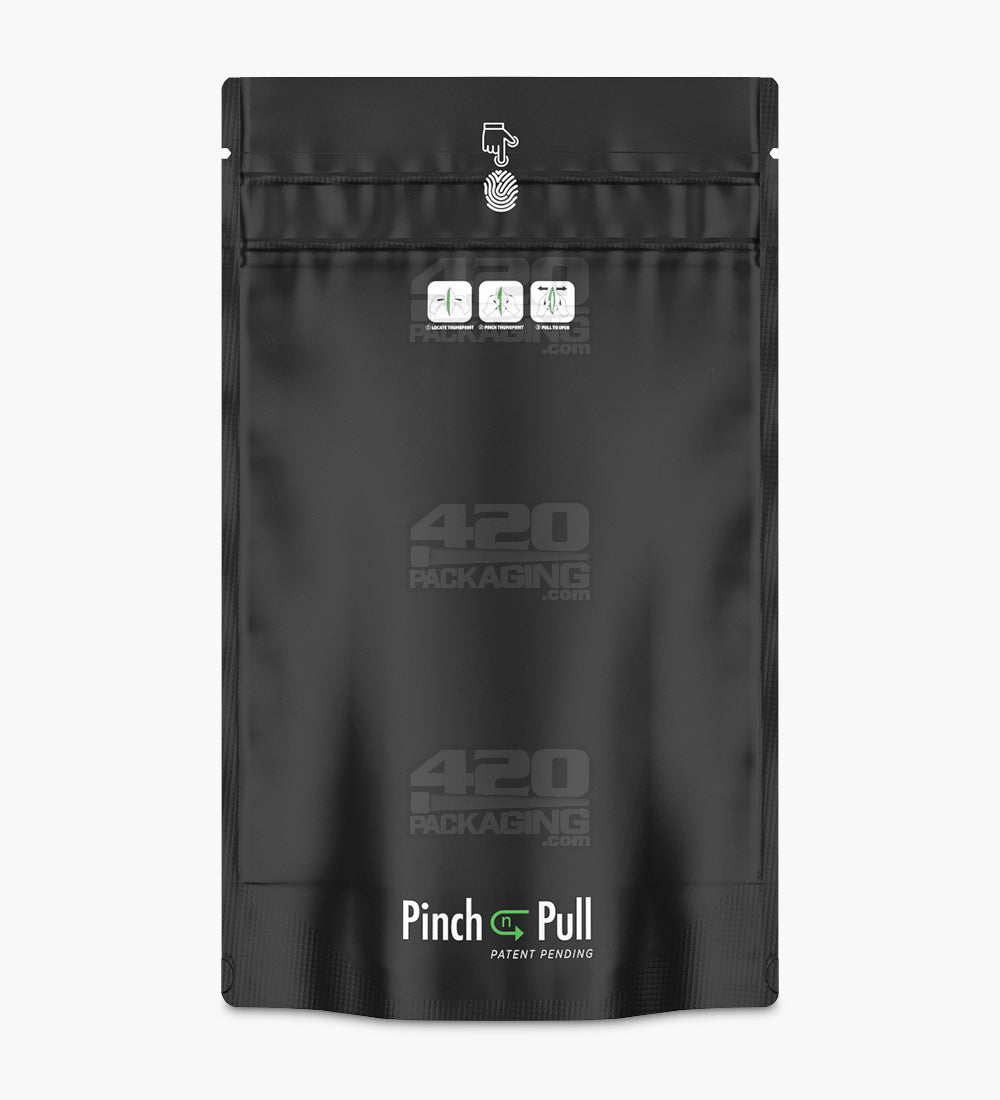 Child Resistant & Tamper Evident | Pinch N Pull Matte Black Mylar PCR Bags | 6in x 9.8in - 28g - 250 Count