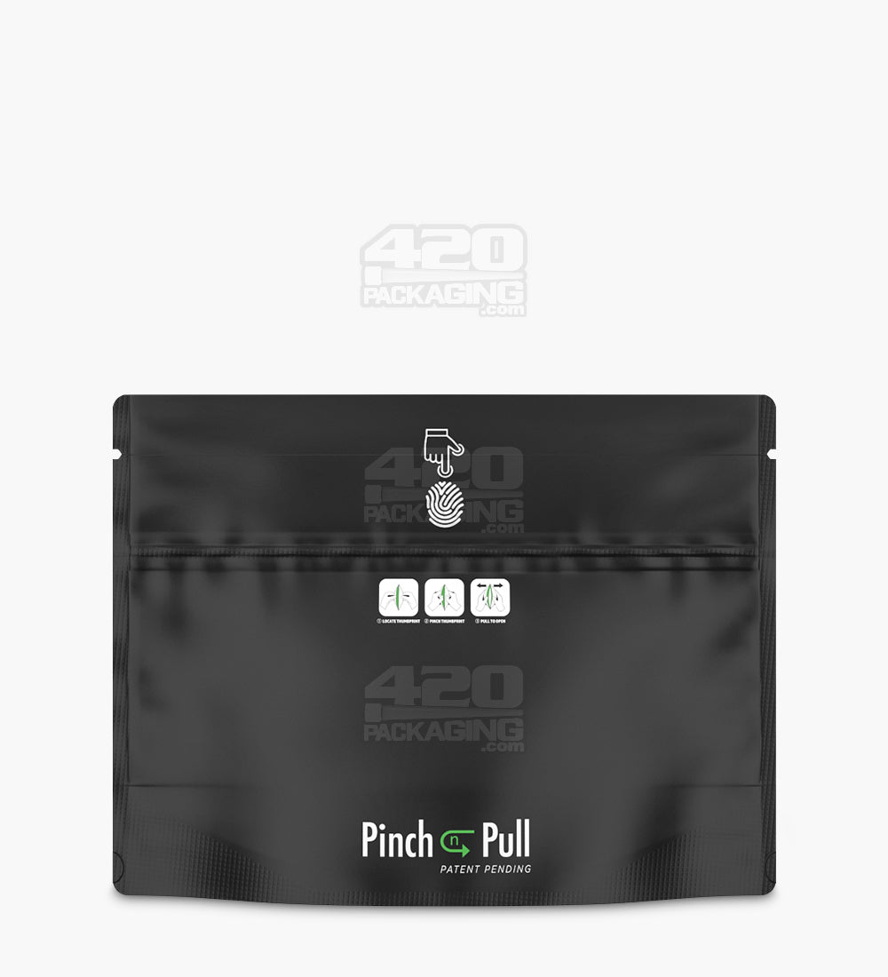 Child Resistant & Tamper Evident | Pinch N Pull Matte Black Mylar Bags | 8in x 6in - 28g - 250 Count